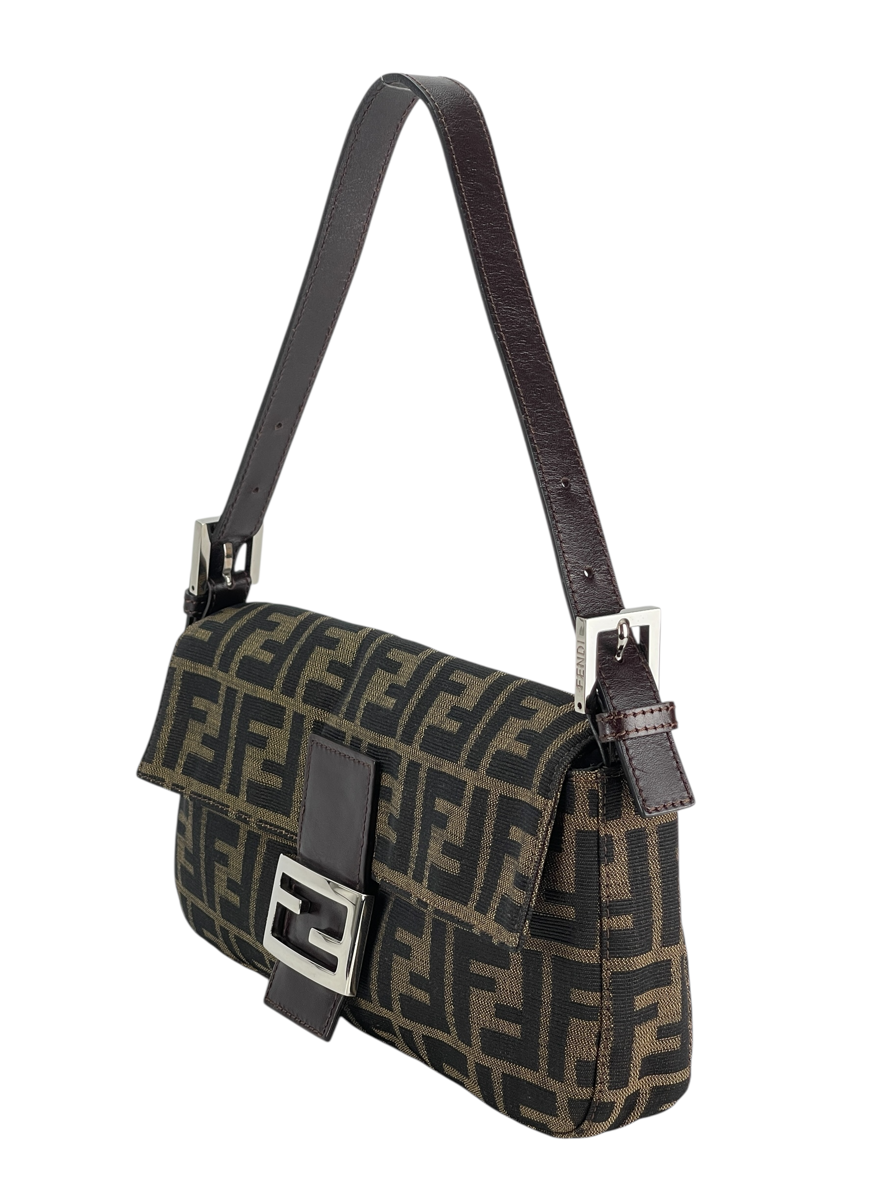 FENDI - Brown Zucca Baguette Handbag Silver Hardware