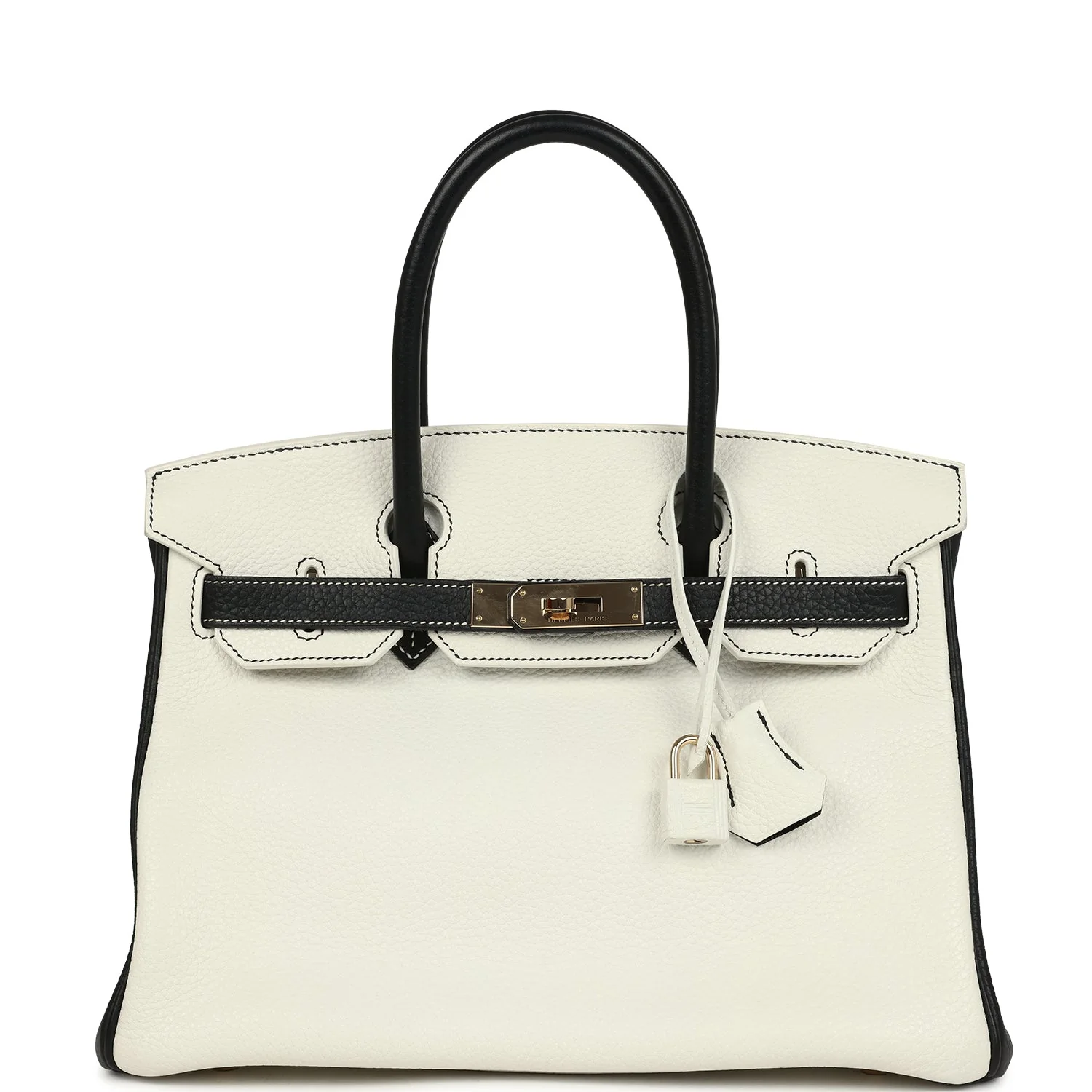 Pre-owned Hermes Special Order (HSS) Birkin 30 White and Black Clemence Permabrass Hardware