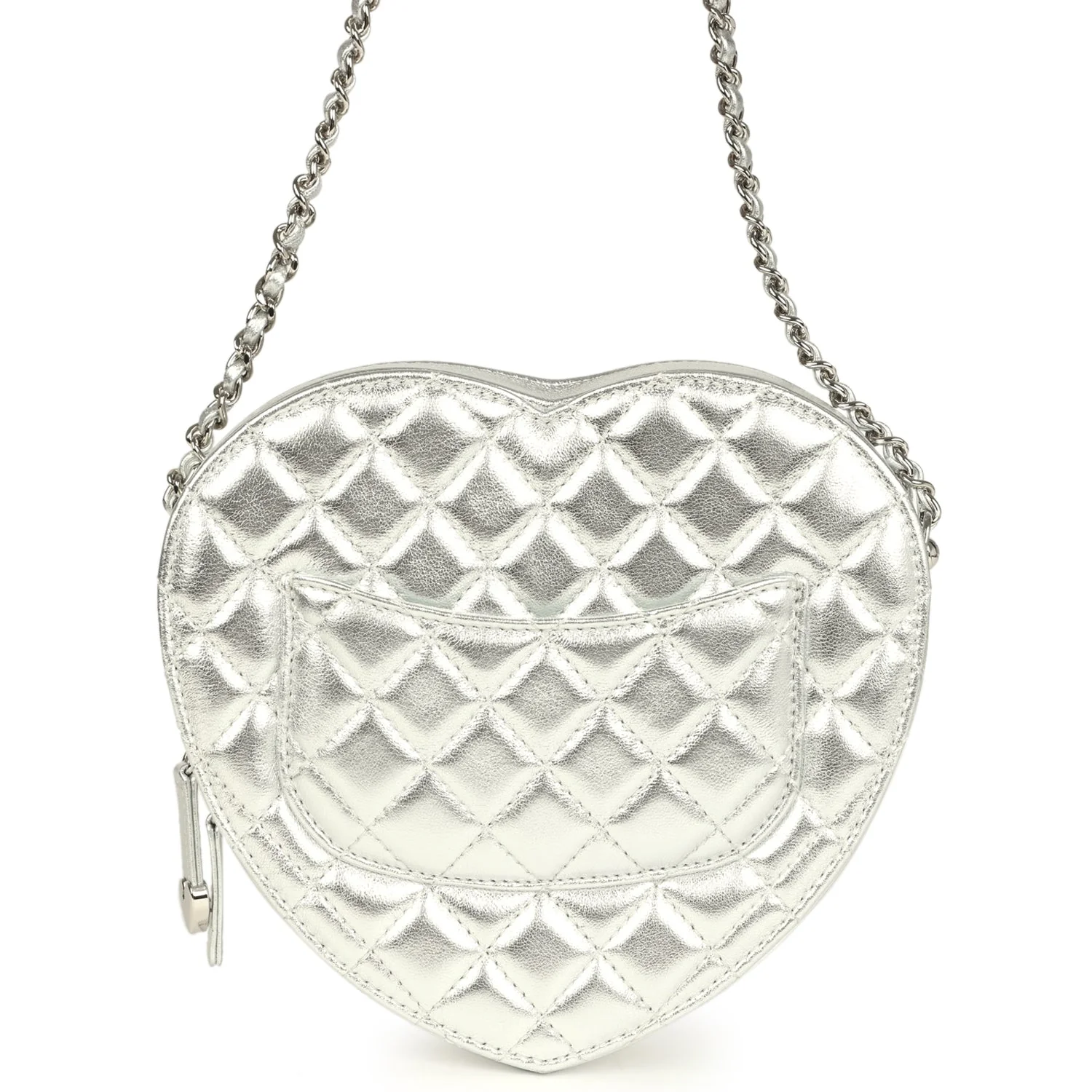 Chanel CC In Love Large Heart Bag with Chain Silver Metallic Lambskin Silver Hardware