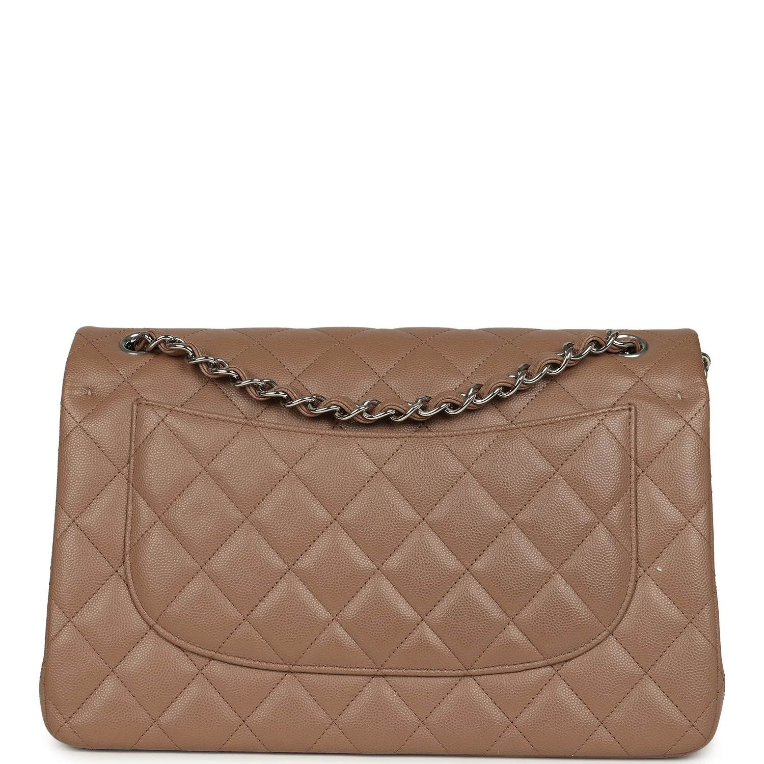 Pre-owned Chanel Jumbo Classic Double Flap Bag Dark Beige Caviar Silver Hardware