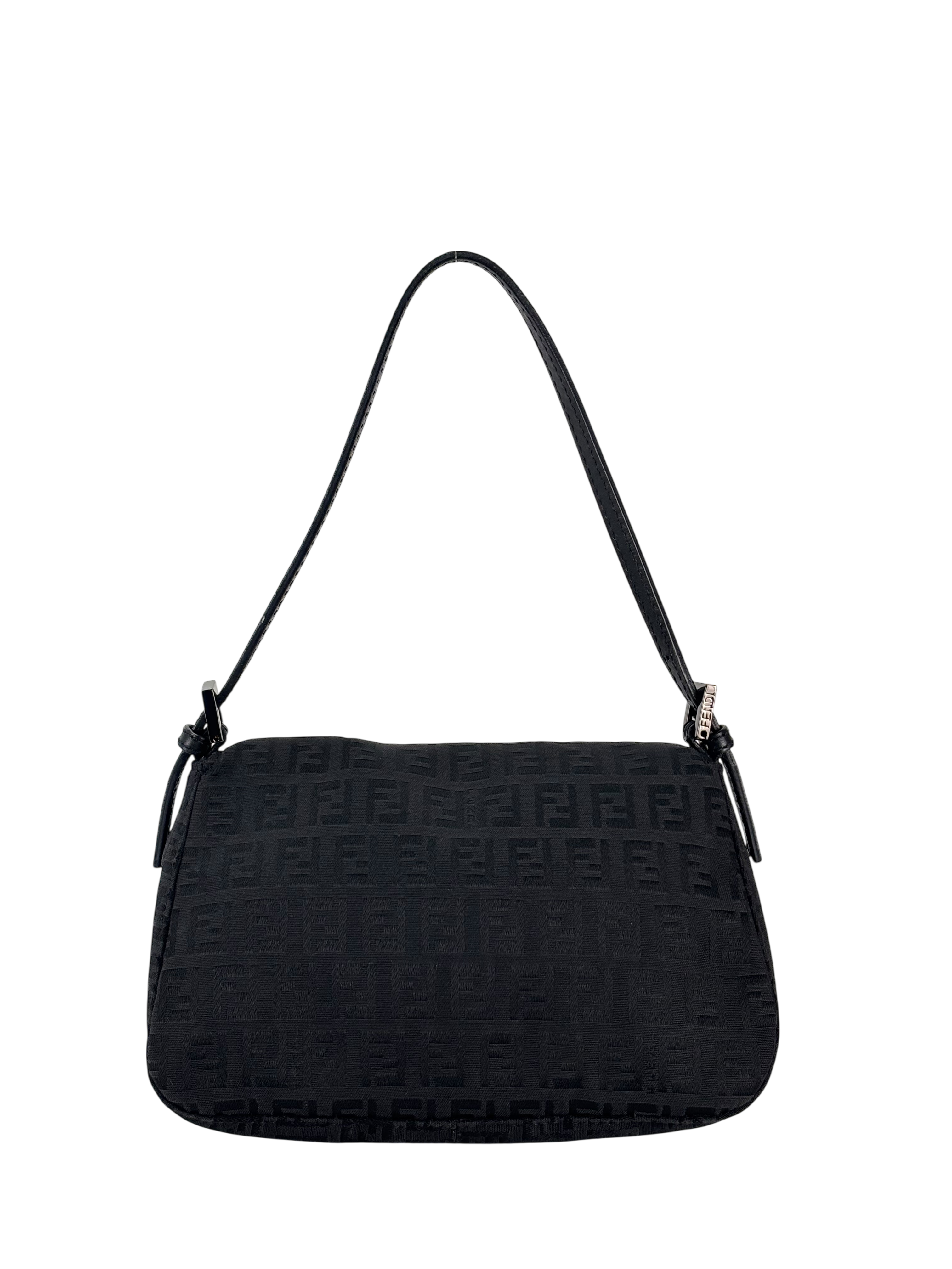 FENDI - Black Canvas Mamma Baguette Handbag Silver Hardware