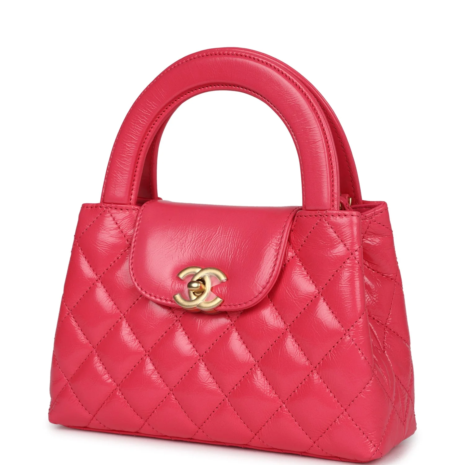 Chanel Small Kelly Shopper Dark Pink Shiny Aged Calfskin Brushed Gold Hardware