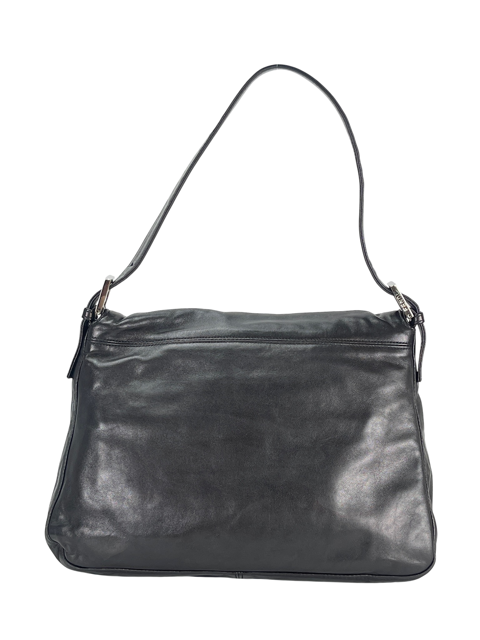 FENDI - Black Leather Zucca Mamma Baguette Handbag Silver Hardware