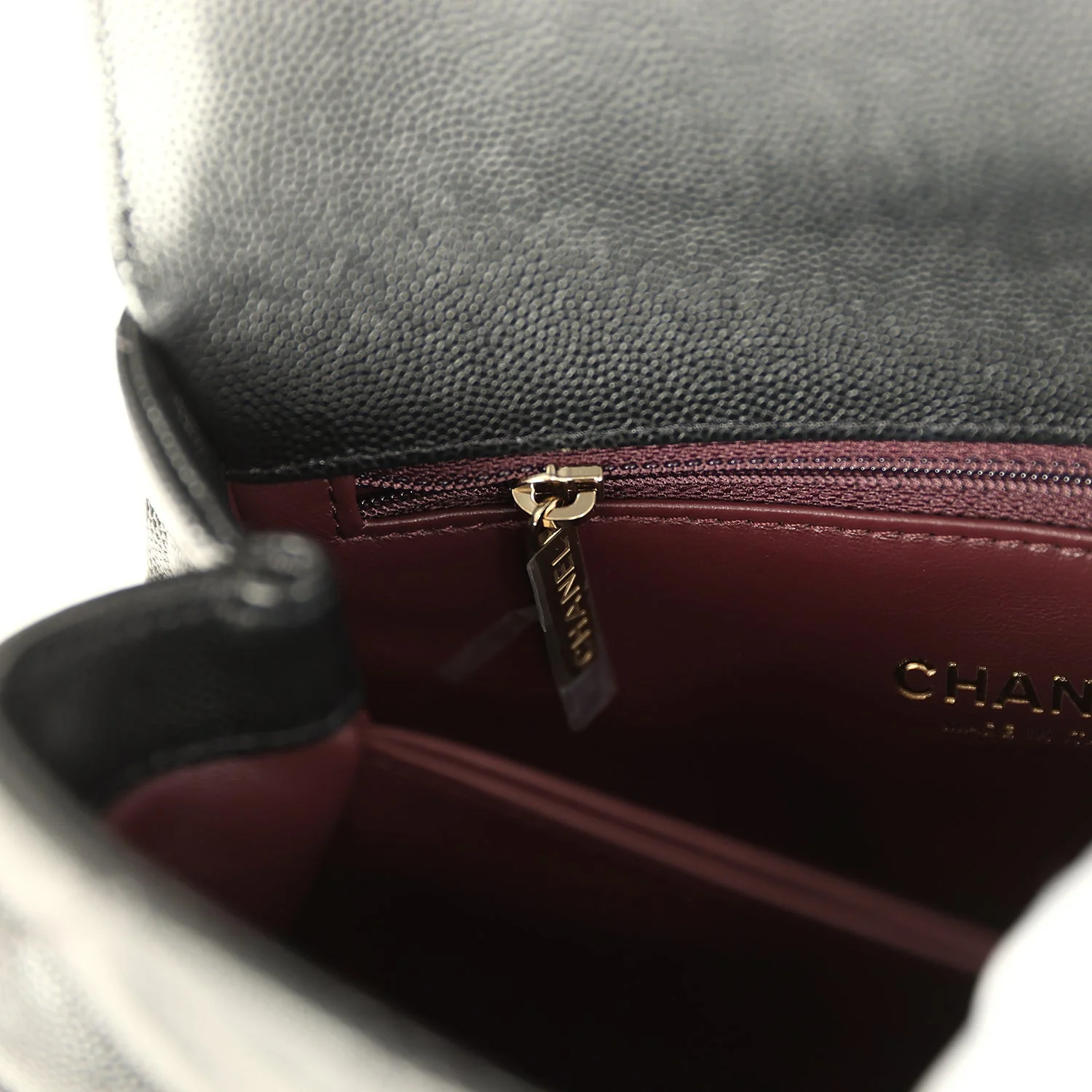 Chanel Small Coco Top Handle Flap Bag Shiny Caviar Light Gold Hardware