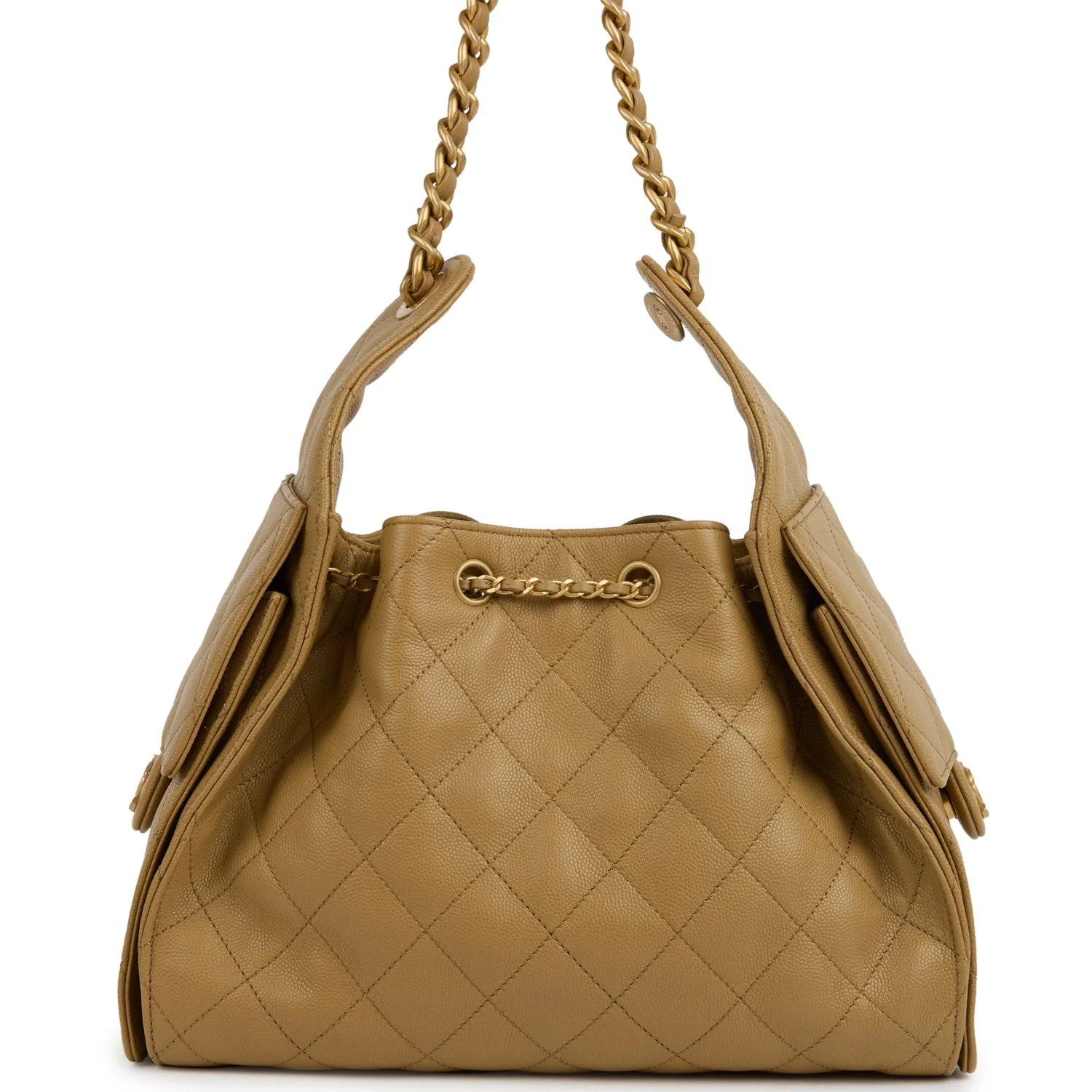 Chanel Small 25 Hobo Bag Dark Beige Caviar Antique Gold Hardware