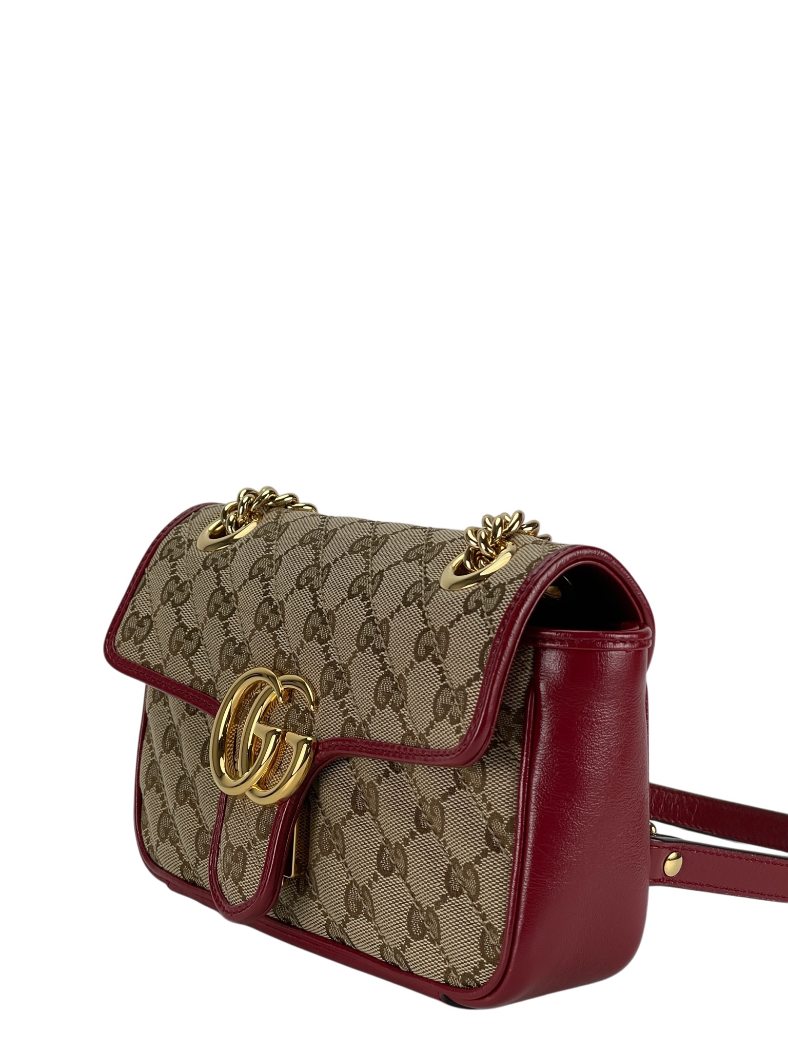 GUCCI - Small Beige Red GG Marmont Shoulder Bag