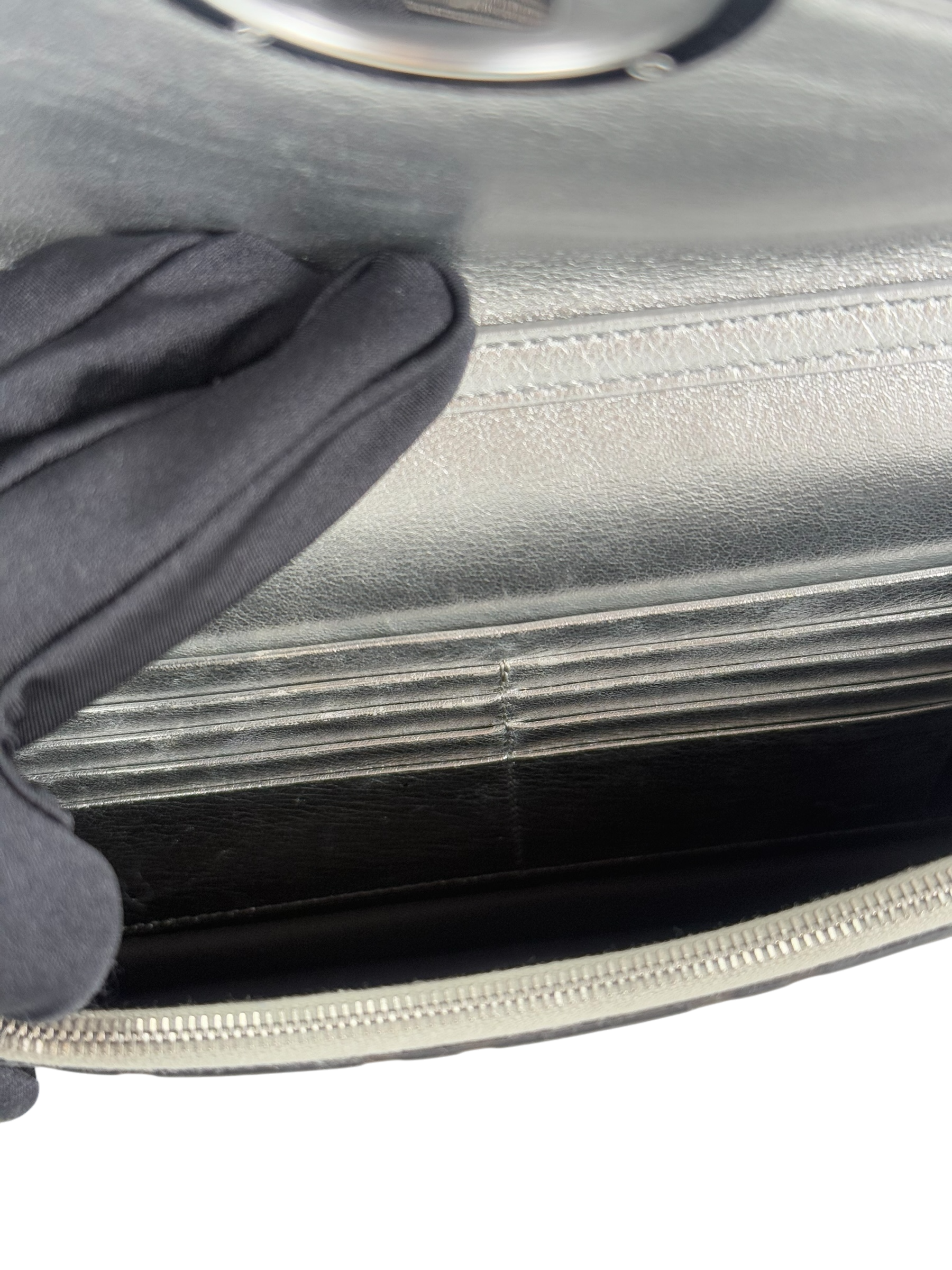 FENDI - Sliver FF Wallet On Chain leather Canvas handbag