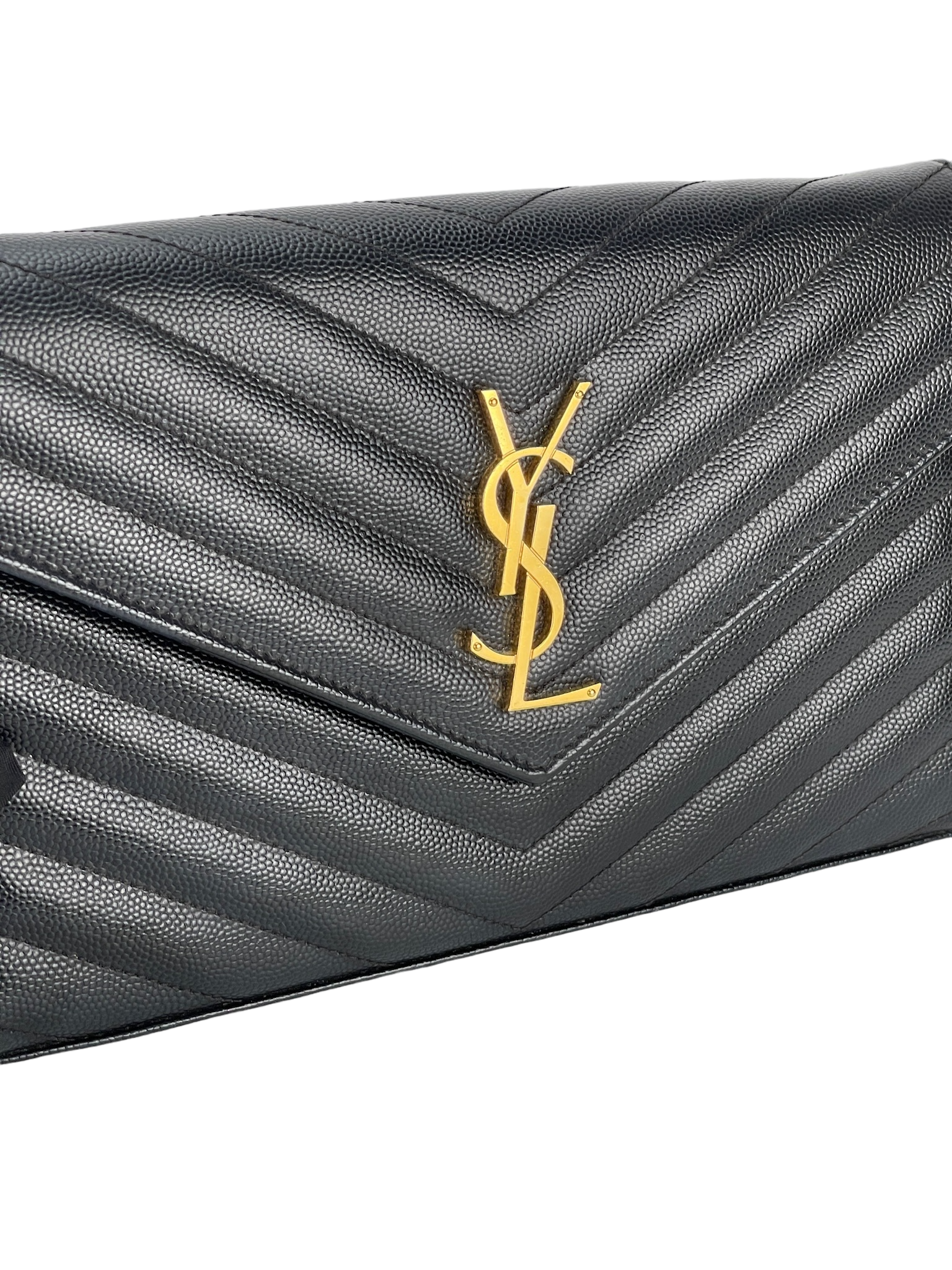 SAINT LAURENT - Grain De Poudre Matelasse Chevron Monogram Chain Wallet