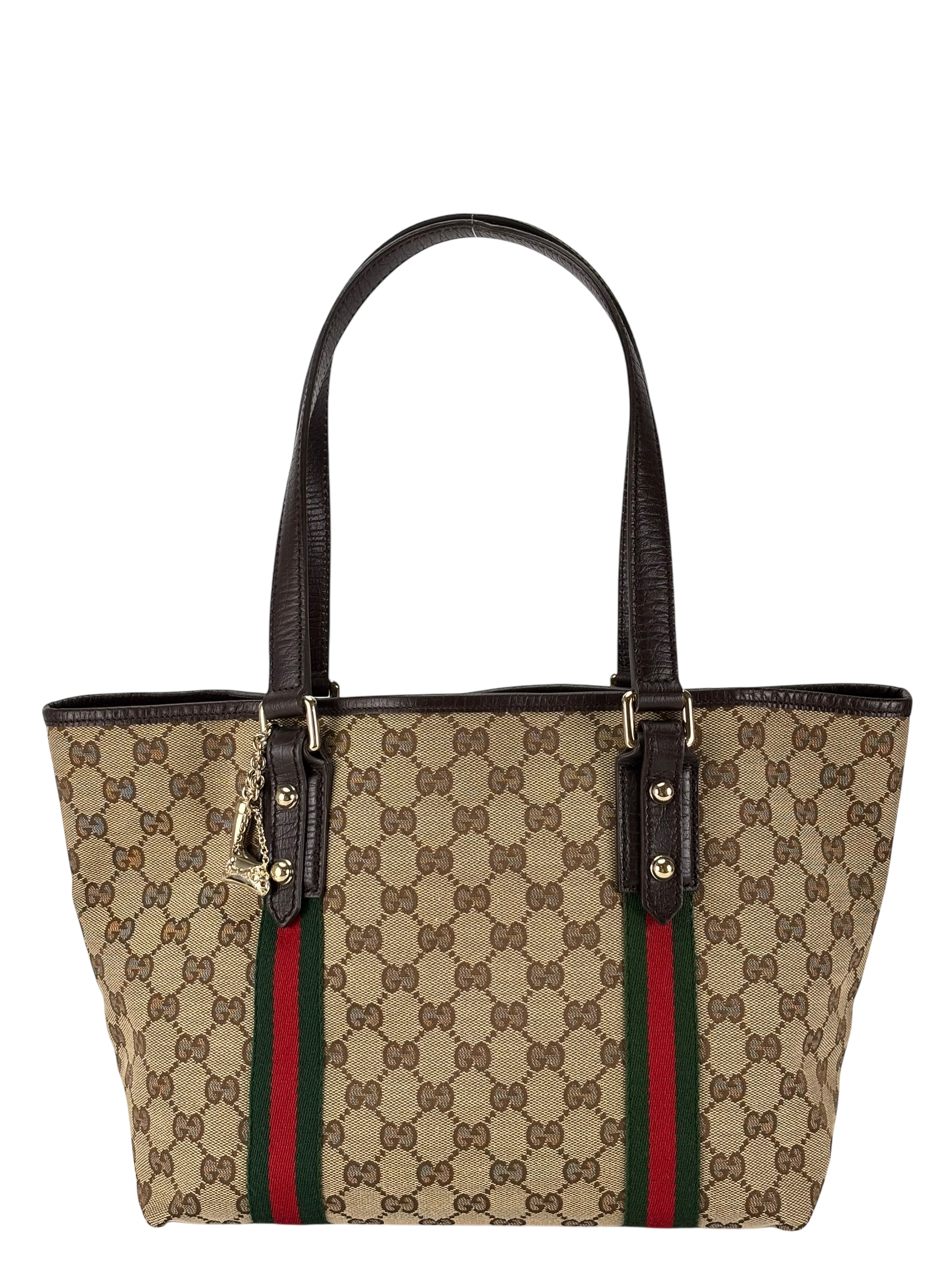 GUCCI - Sherry Line Khaki Beige Brown Canvas Tote Bag Shoulder Bag