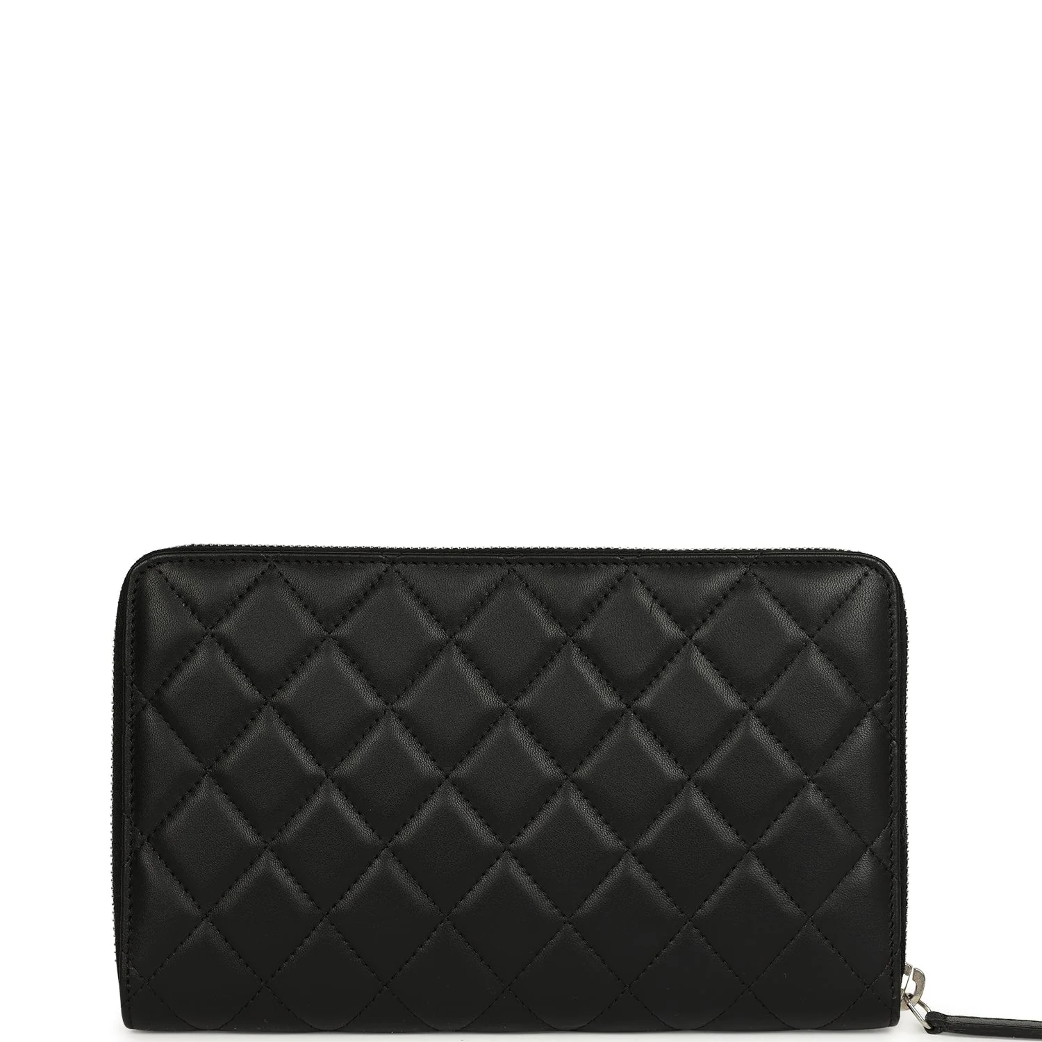 Chanel Classic Organizer Zip Wallet Black Lambskin Silver Hardware