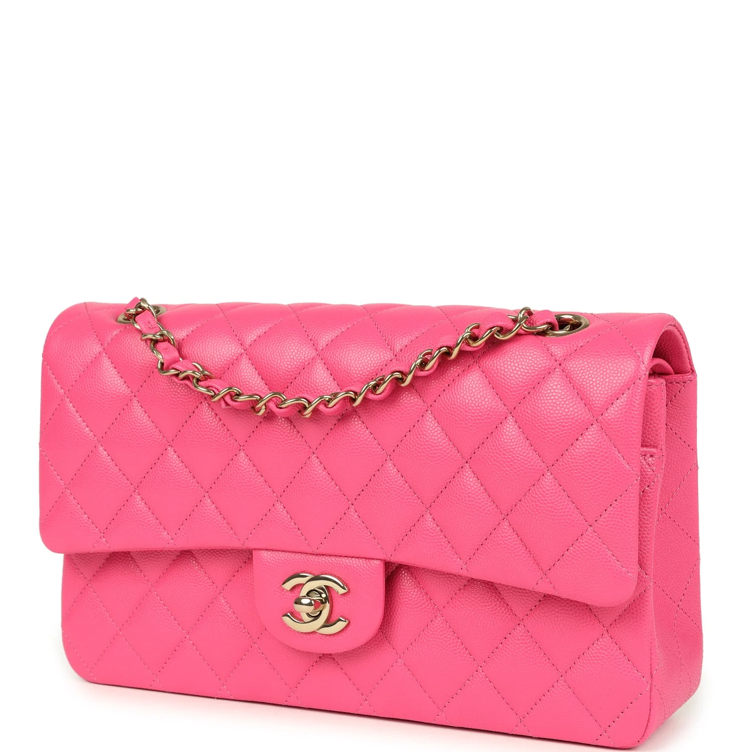 Chanel Medium Classic Double Flap Pink Caviar Light Gold Hardware