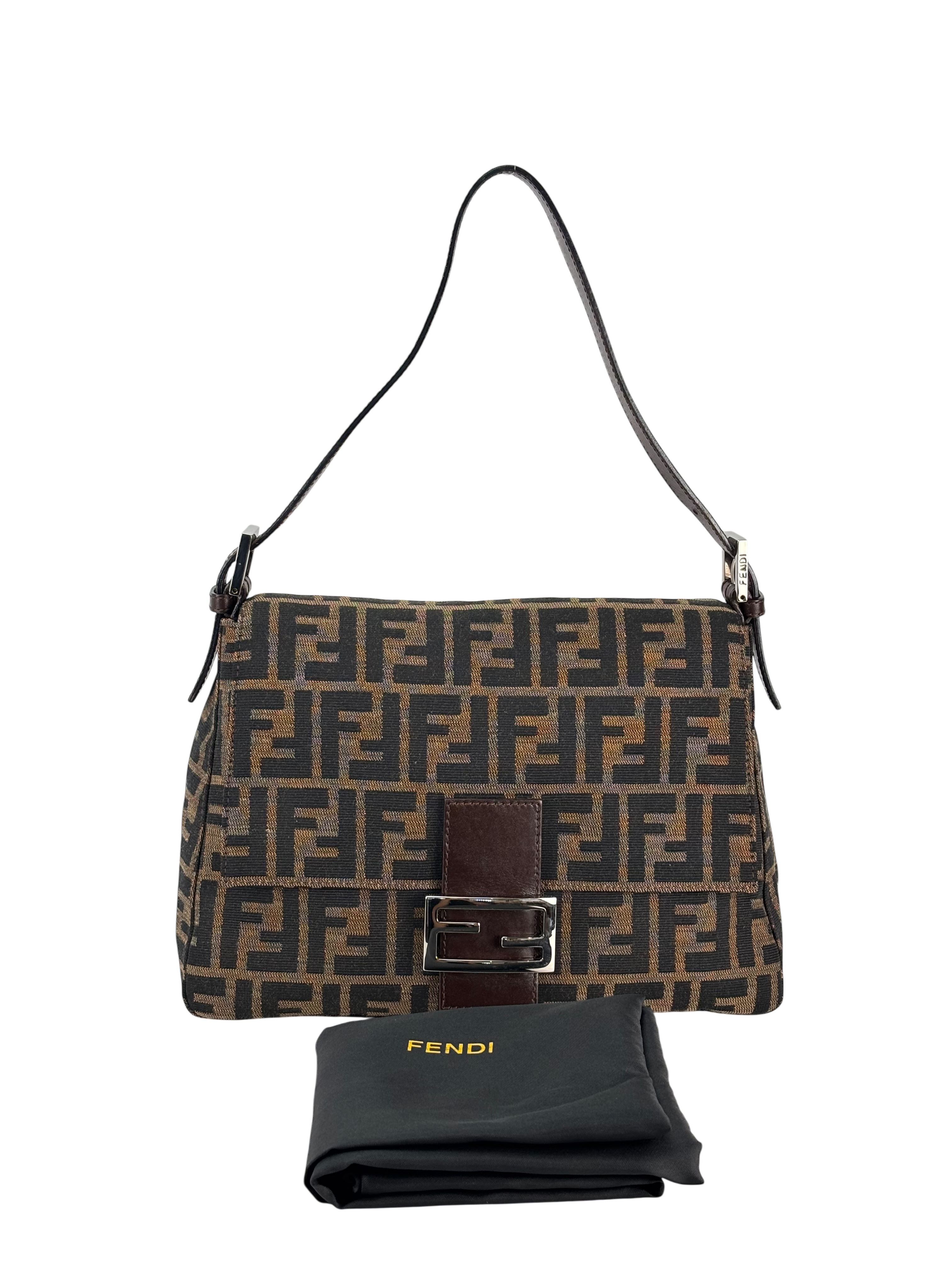 FENDI - Canvas Brown Zucca Mamma Baguette Handbag Silver Hardware