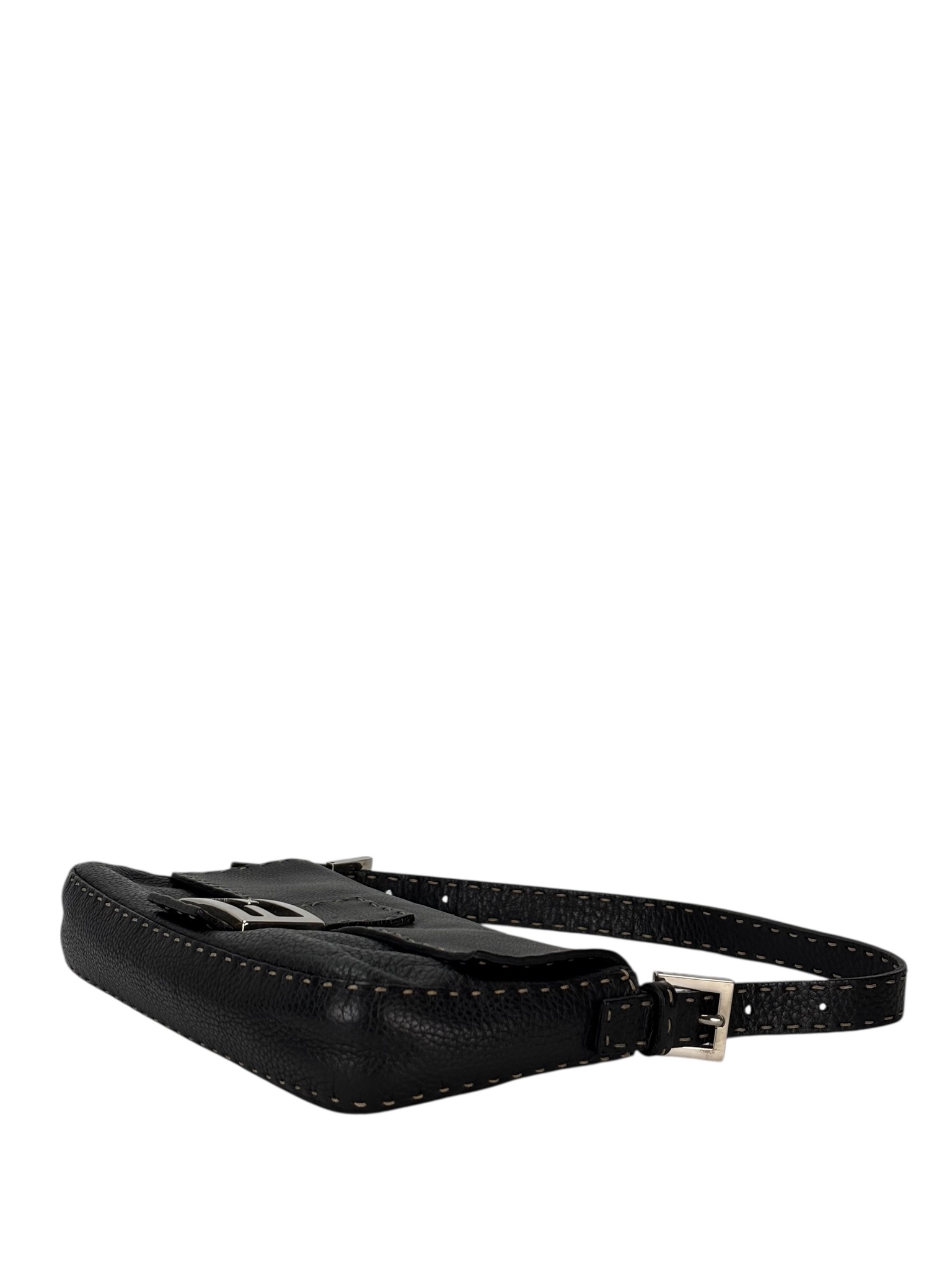 FENDI - Black Leather Selleria Baguette Bag