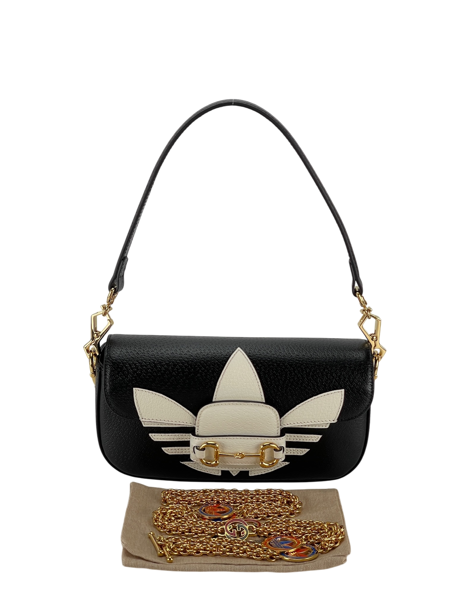 GUCCI - Gucci x Adidas Horsebit 1955 Shoulder Bag Black White Calfskin