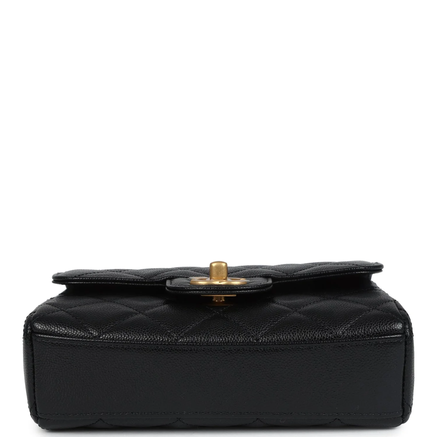 Chanel Mini Top Handle Flap Bag Black Grained Calfskin Brushed Gold Hardware
