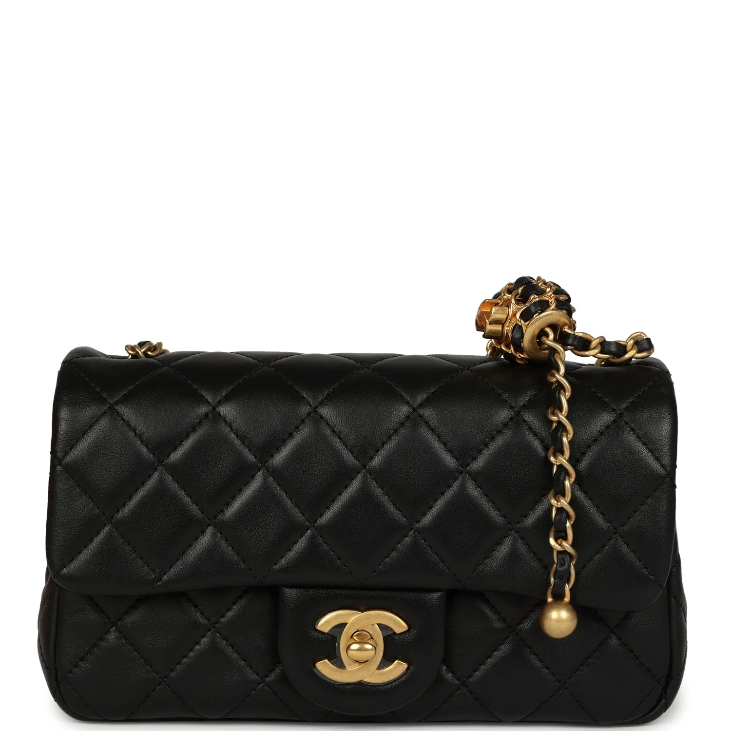 Chanel Mini Pearl Crush Rectangular Flap Bag Black Lambskin Brushed Gold Hardware