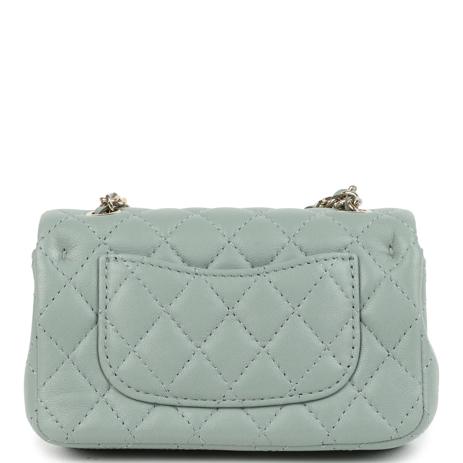 Chanel Nano Classic Double Flap Bag Charm Dark Green Lambskin Light Gold Hardware