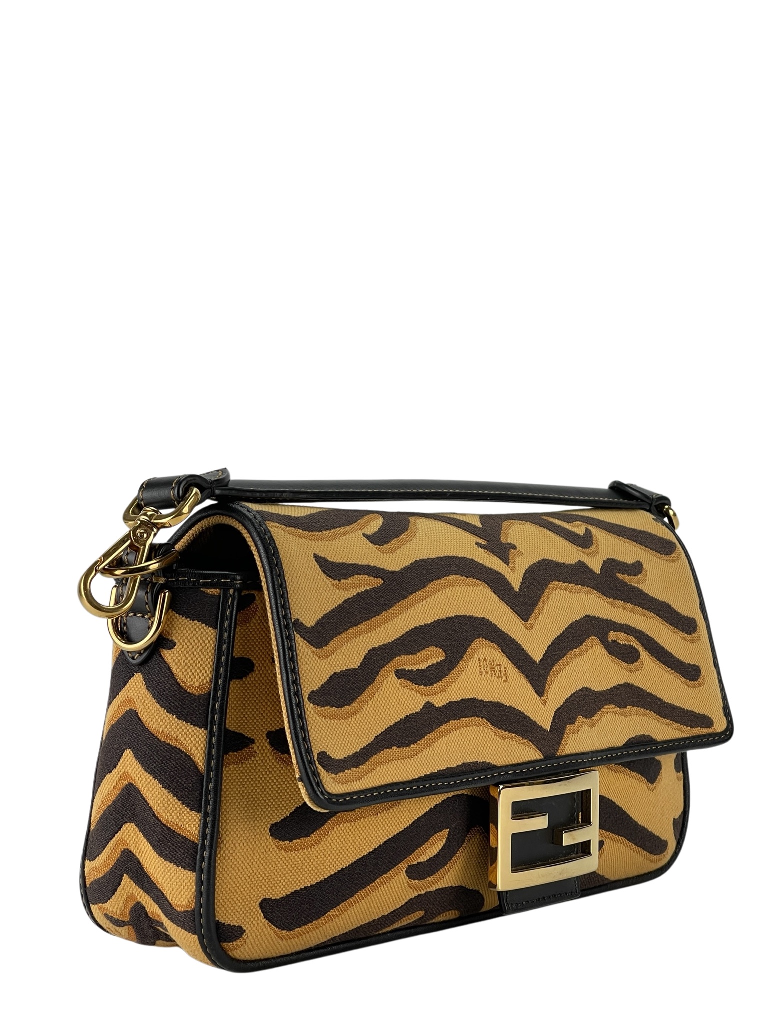 FENDI - Canvas Chinese New Year Tiger Embroidered Baguette Black Dark Yellow
