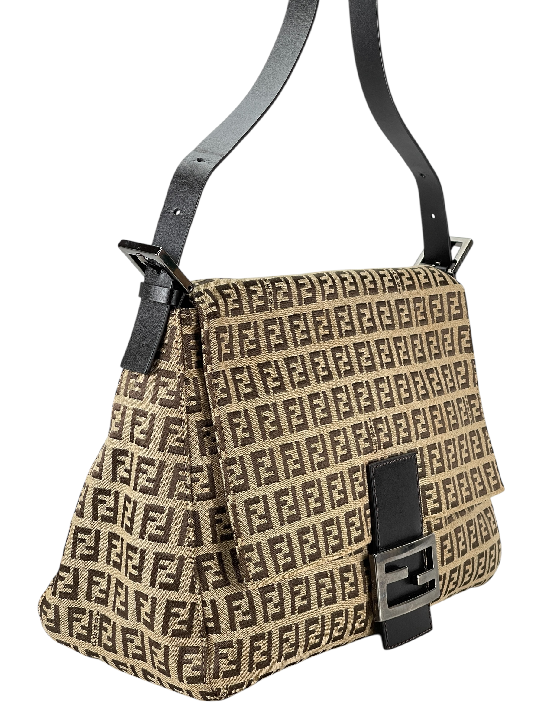 FENDI - Beige Zucca Mamma Baguette Handbag Sliver Hardware