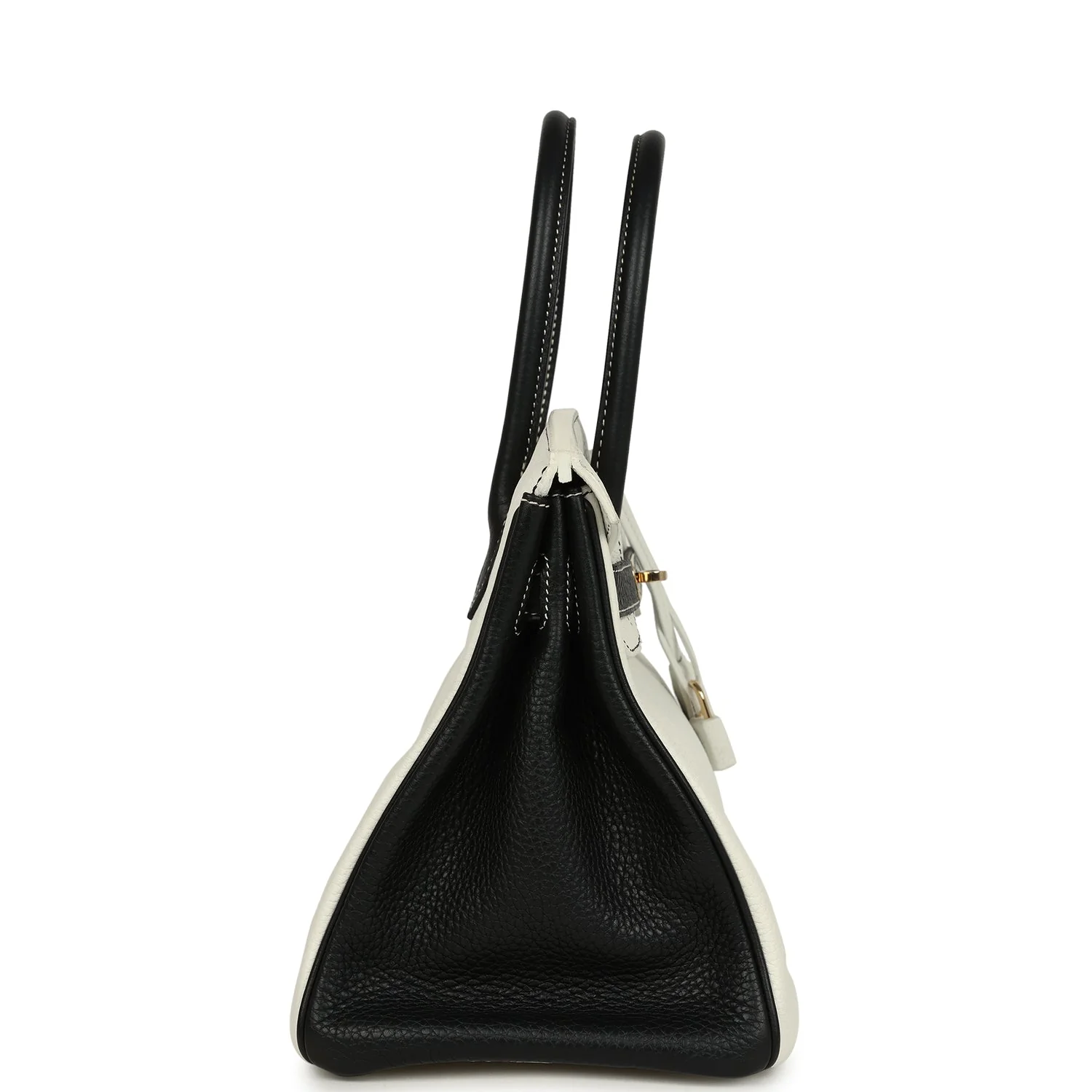 Pre-owned Hermes Special Order (HSS) Birkin 30 White and Black Clemence Permabrass Hardware