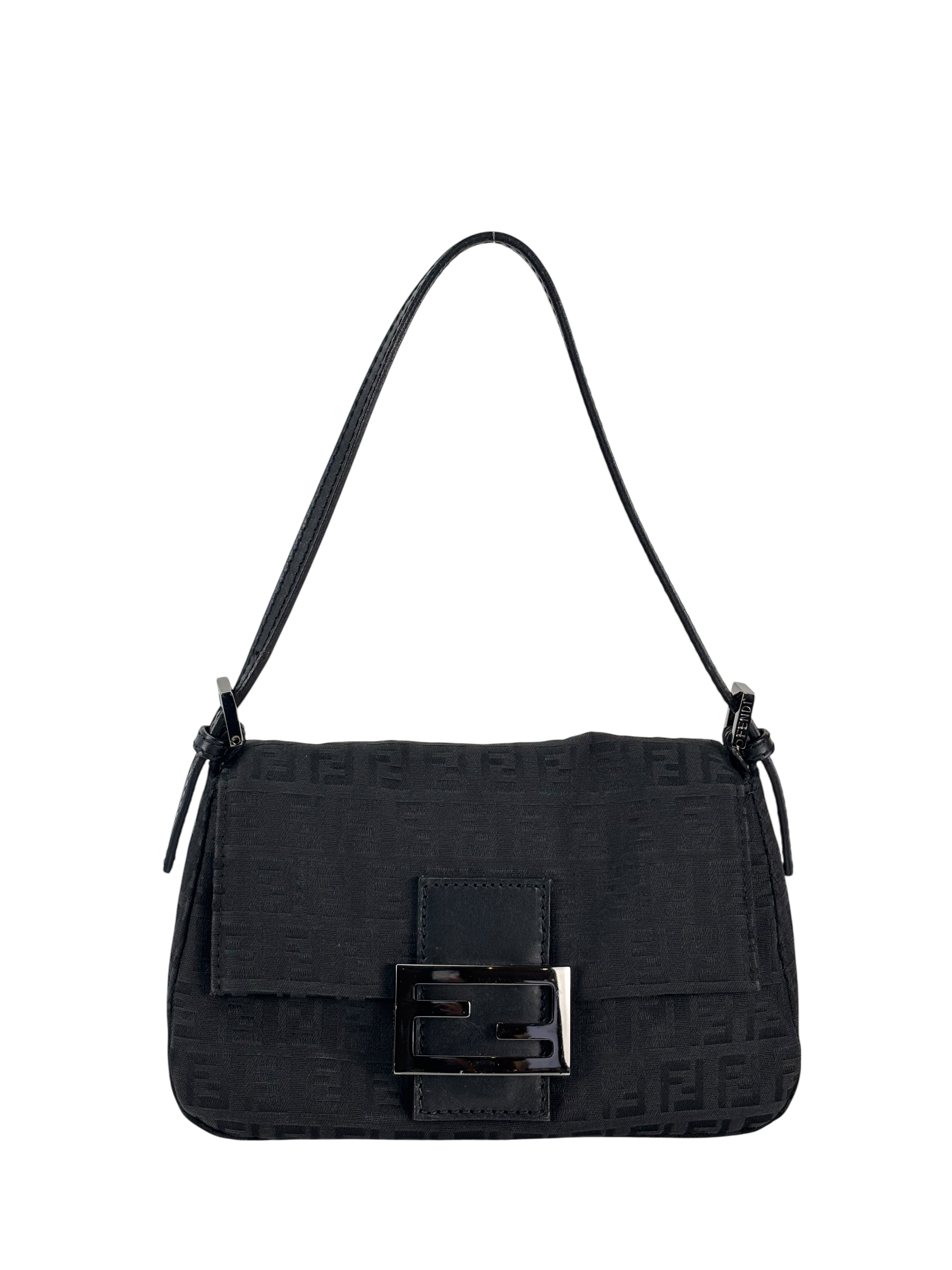 FENDI - Black Canvas Mamma Baguette Handbag Silver Hardware