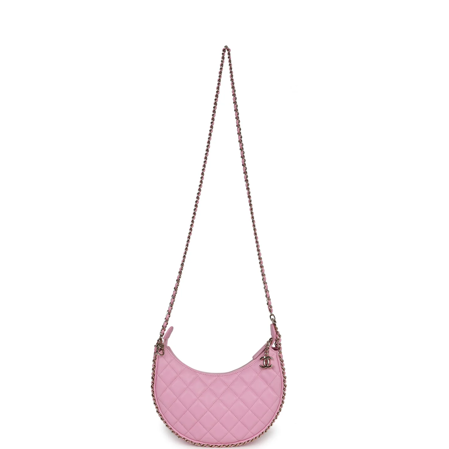 Chanel Small Chain Around Hobo Pink Lambskin Gold Hardware