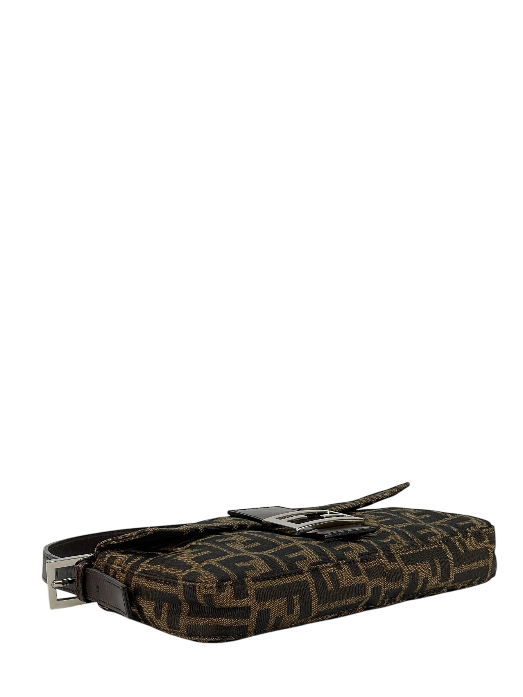 FENDI - Brown Canvas  Zucca Baguette Hand Bag