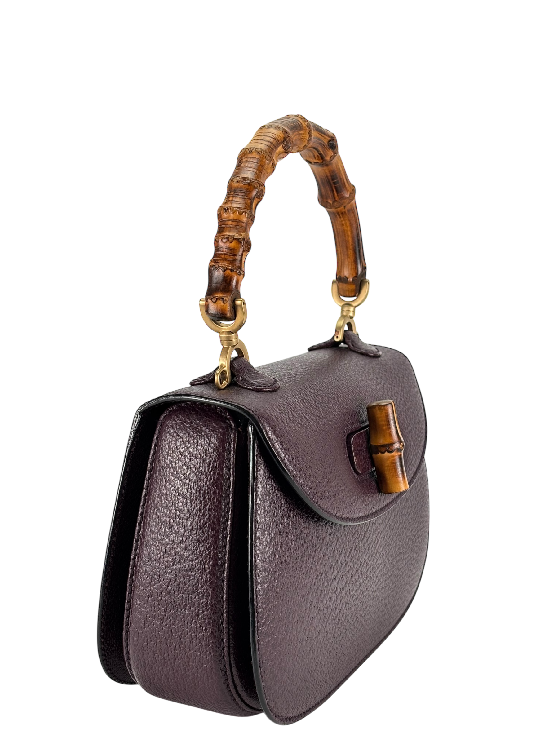 GUCCI - Purple Calfskin Bamboo Hand Bag