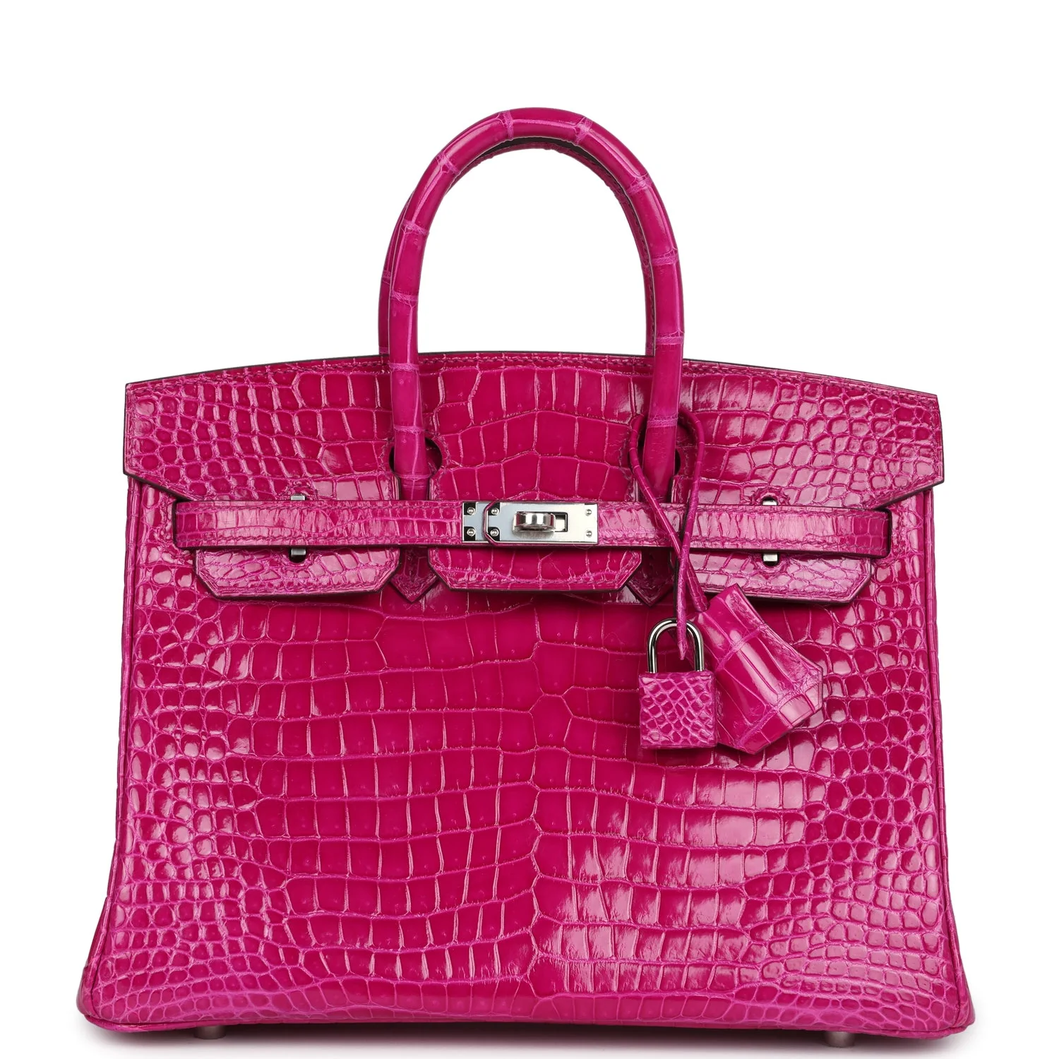 Hermes Birkin 25 Rose Scheherazade Shiny Porosus Crocodile Palladium Hardware