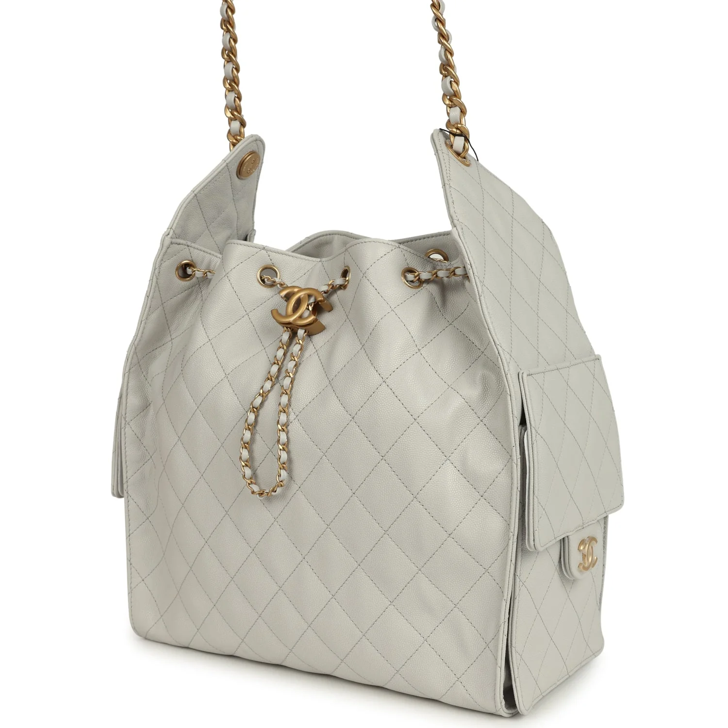 Chanel Medium 25 Hobo Bag Light Grey Caviar Antique Gold Hardware