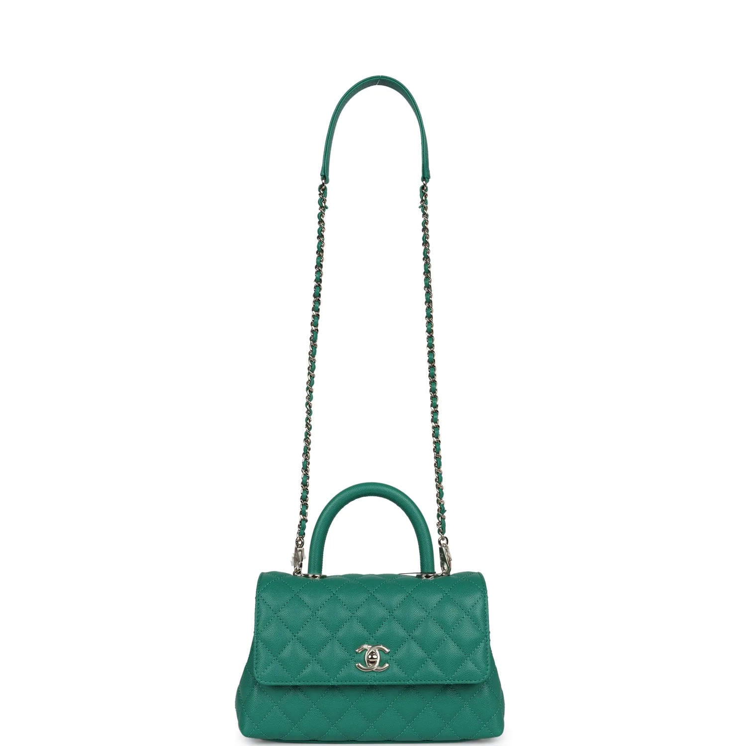 Chanel Small Coco Top Handle Flap Bag Dark Green Caviar Light Gold Hardware