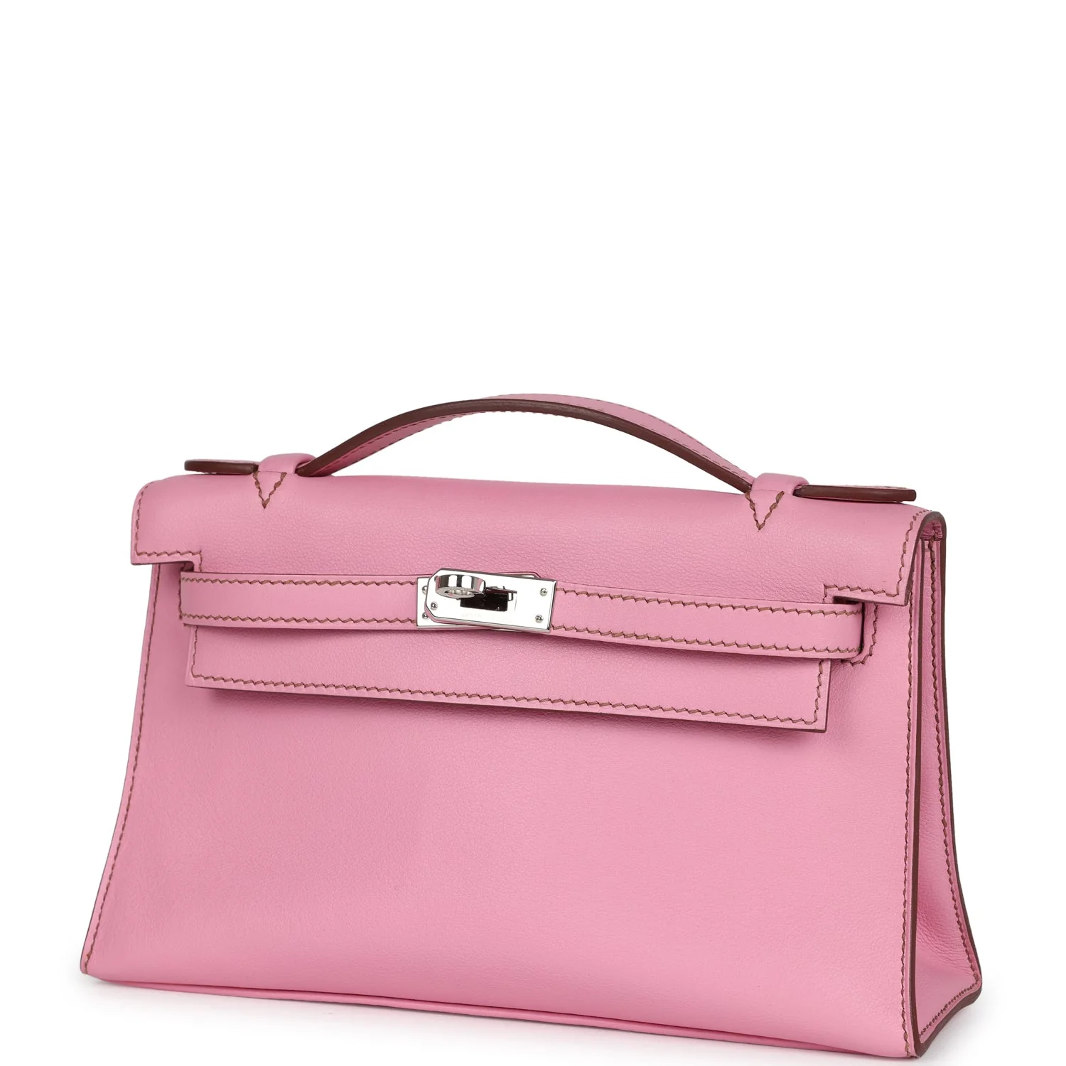 Pre-owned Hermes Kelly Pochette Bubblegum Swift Palladium Hardware