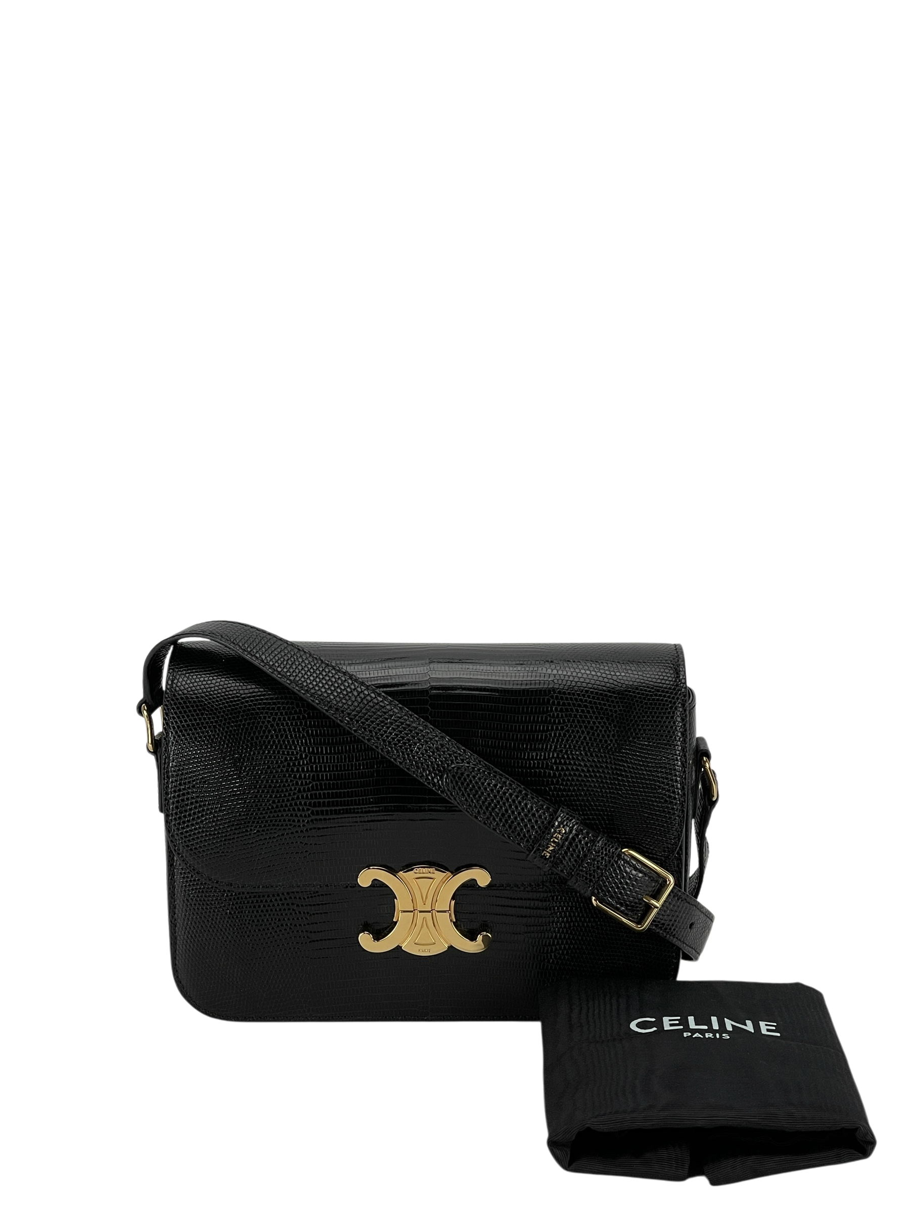 CELINE - Lizard Medium Triomphe Black