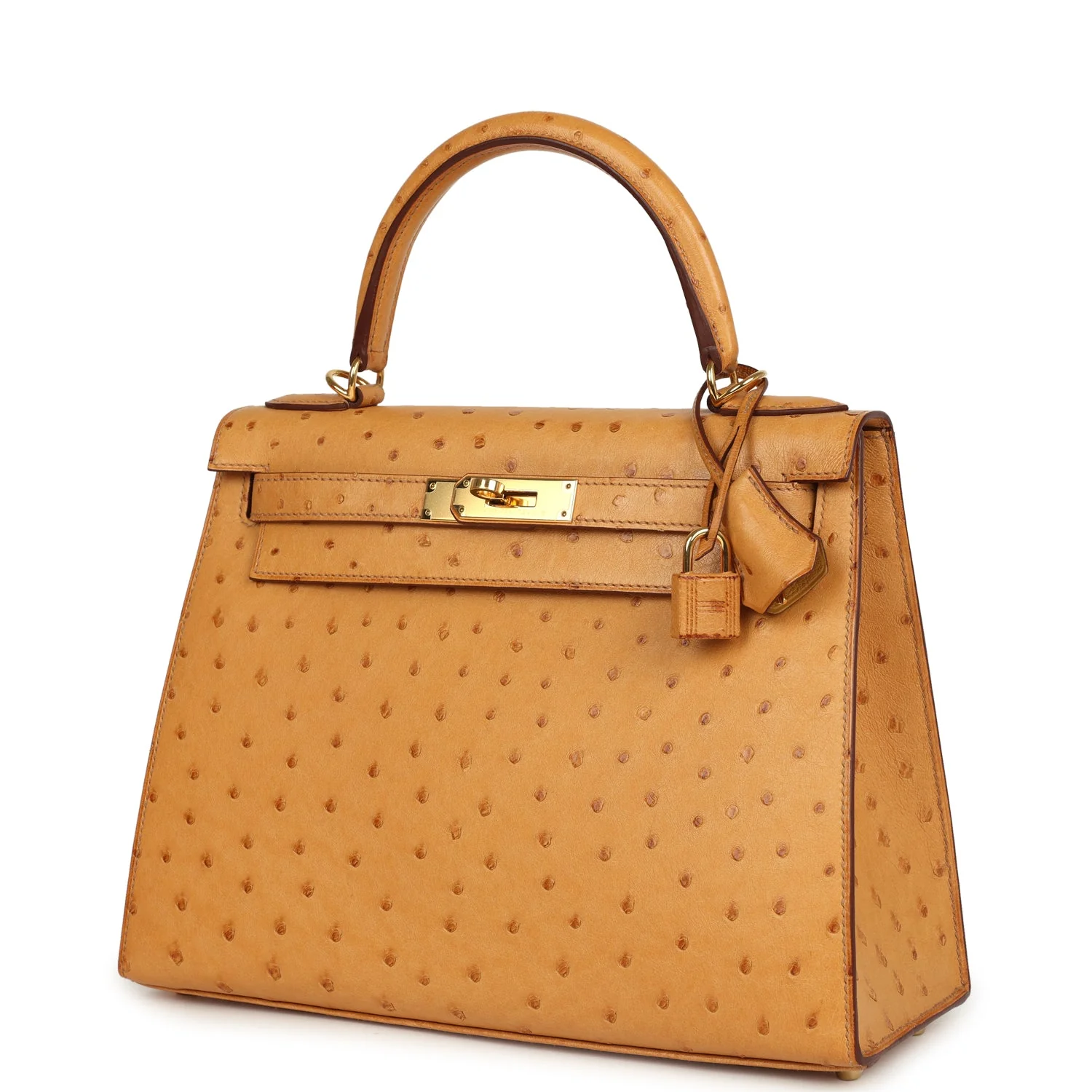 Pre-owned Hermes Kelly Sellier 28 Tabac Camel Ostrich Gold Hardware