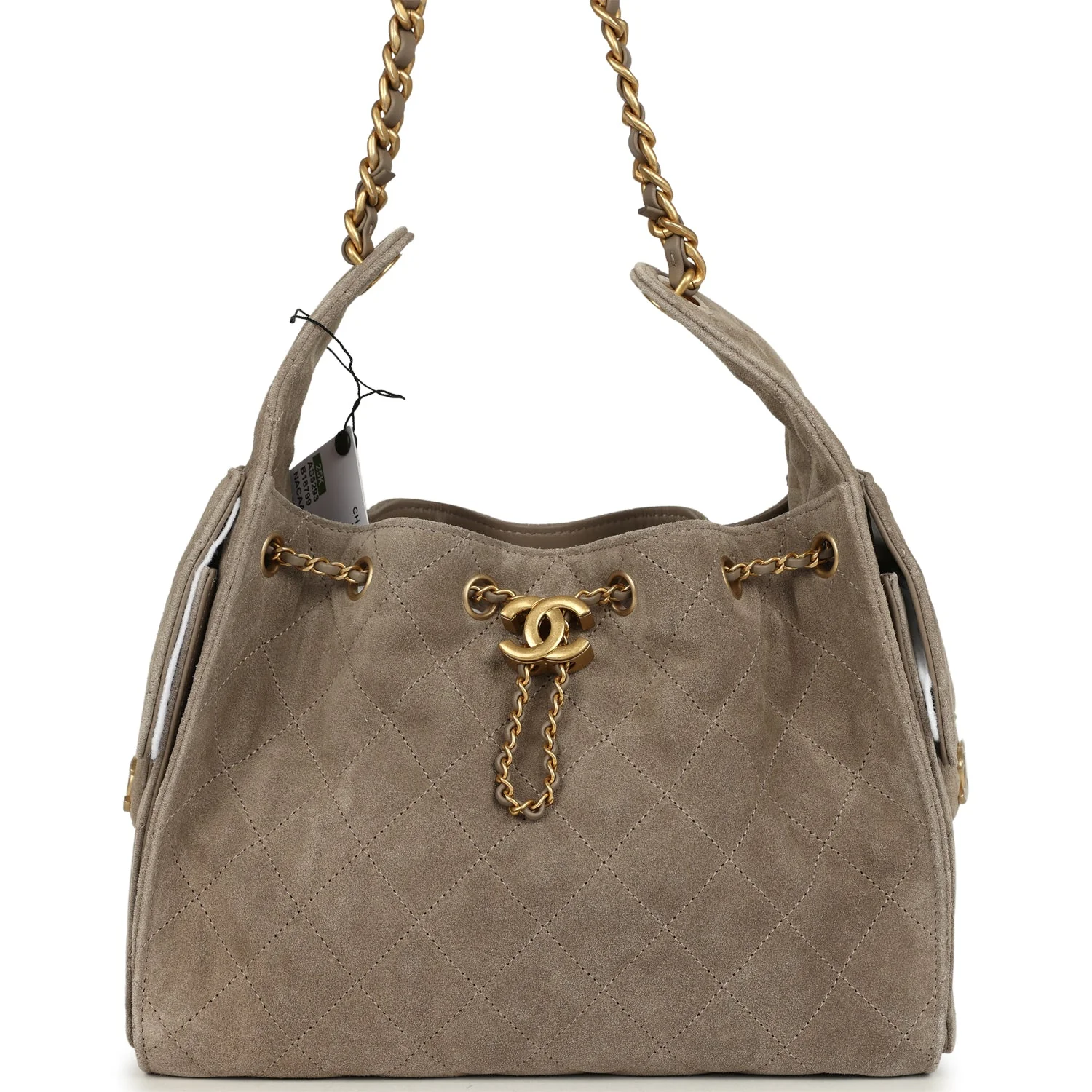 Chanel Small 25 Hobo Bag Dark Grey Suede Antique Gold Hardware