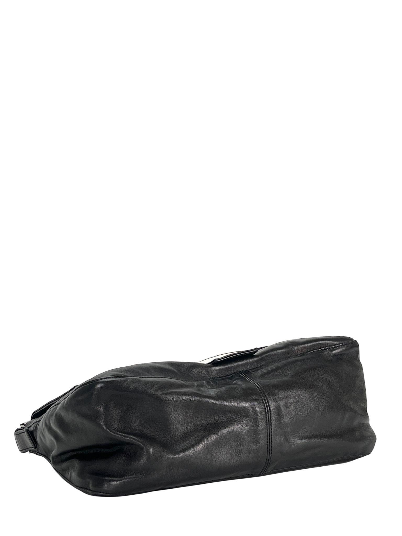 FENDI - Black Leather Zucca Mamma Baguette Handbag Silver Hardware