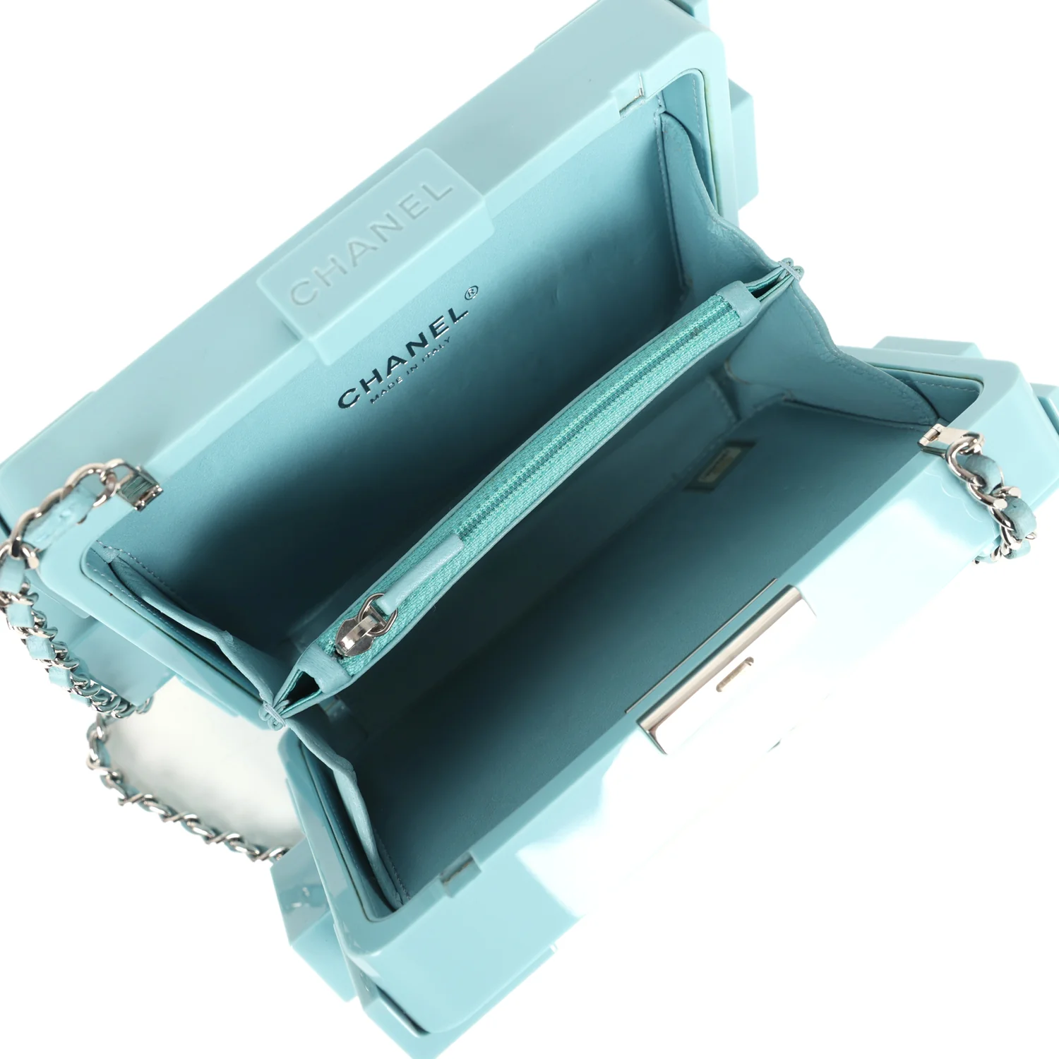 Pre-owned Chanel Supermarket Boy Brick Lego Minaudiere Clutch Light Blue Plexiglass Silver Hardware