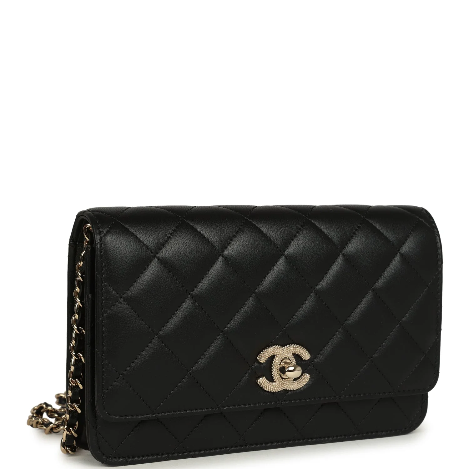 Chanel Wallet On Chain WOC Black Lambskin Light Gold Hardware