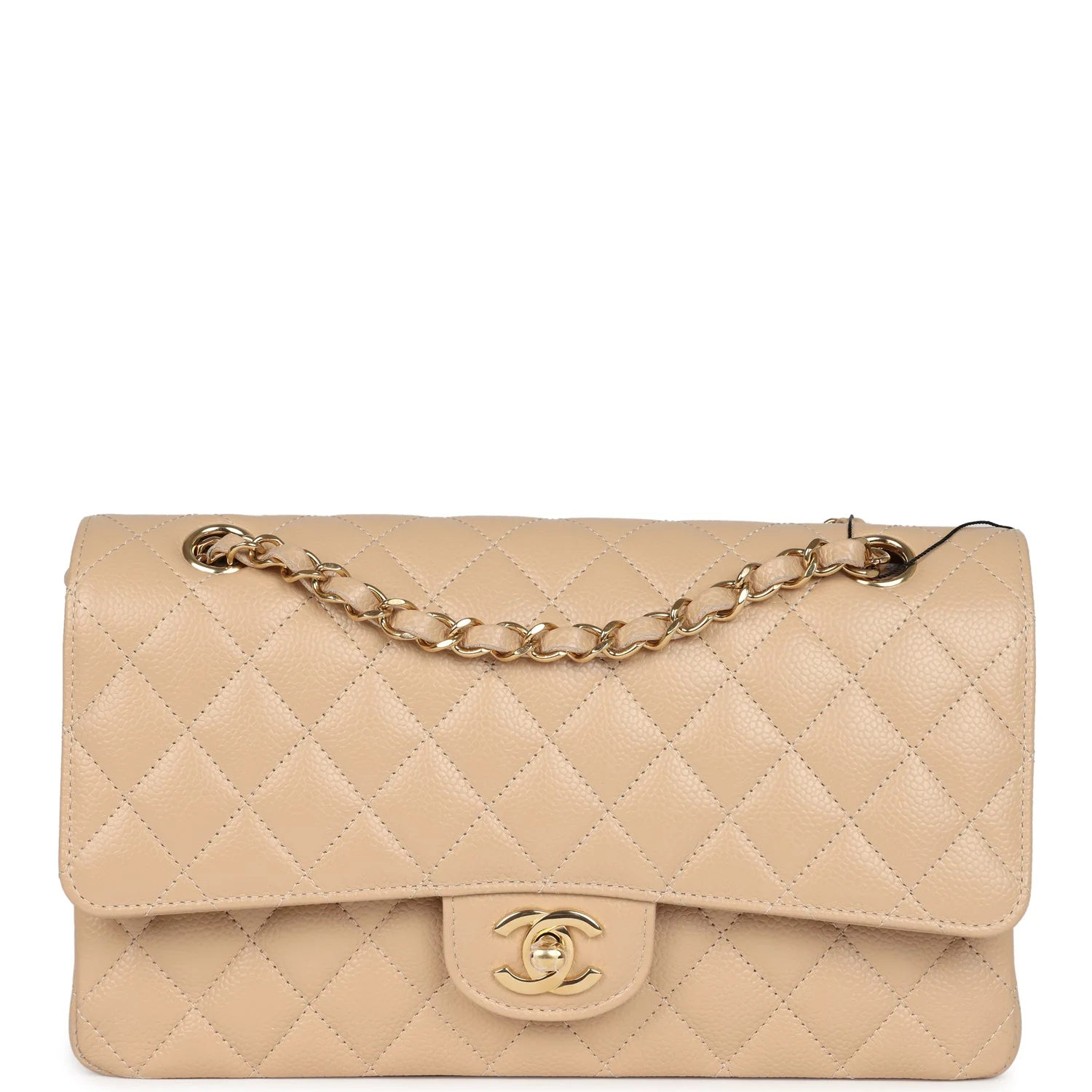 Chanel Medium Classic Double Flap Beige Caviar Gold Hardware