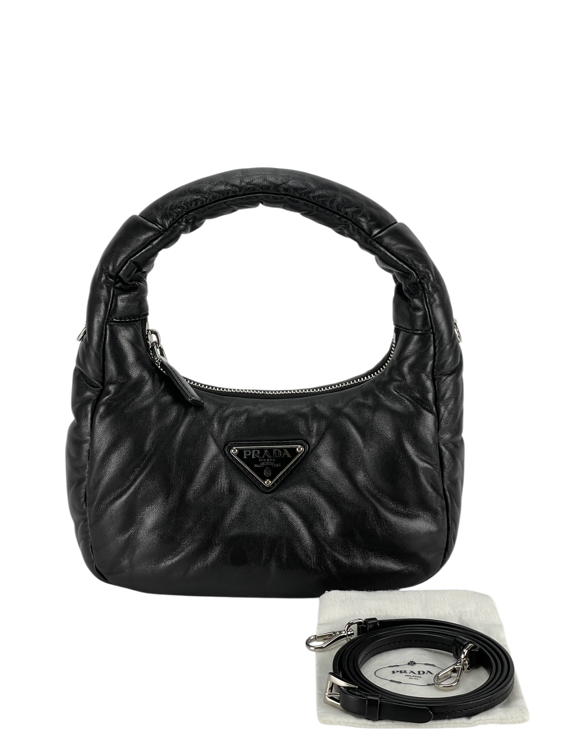 PRADA - Mini Soft Padded Nappa Black Leather