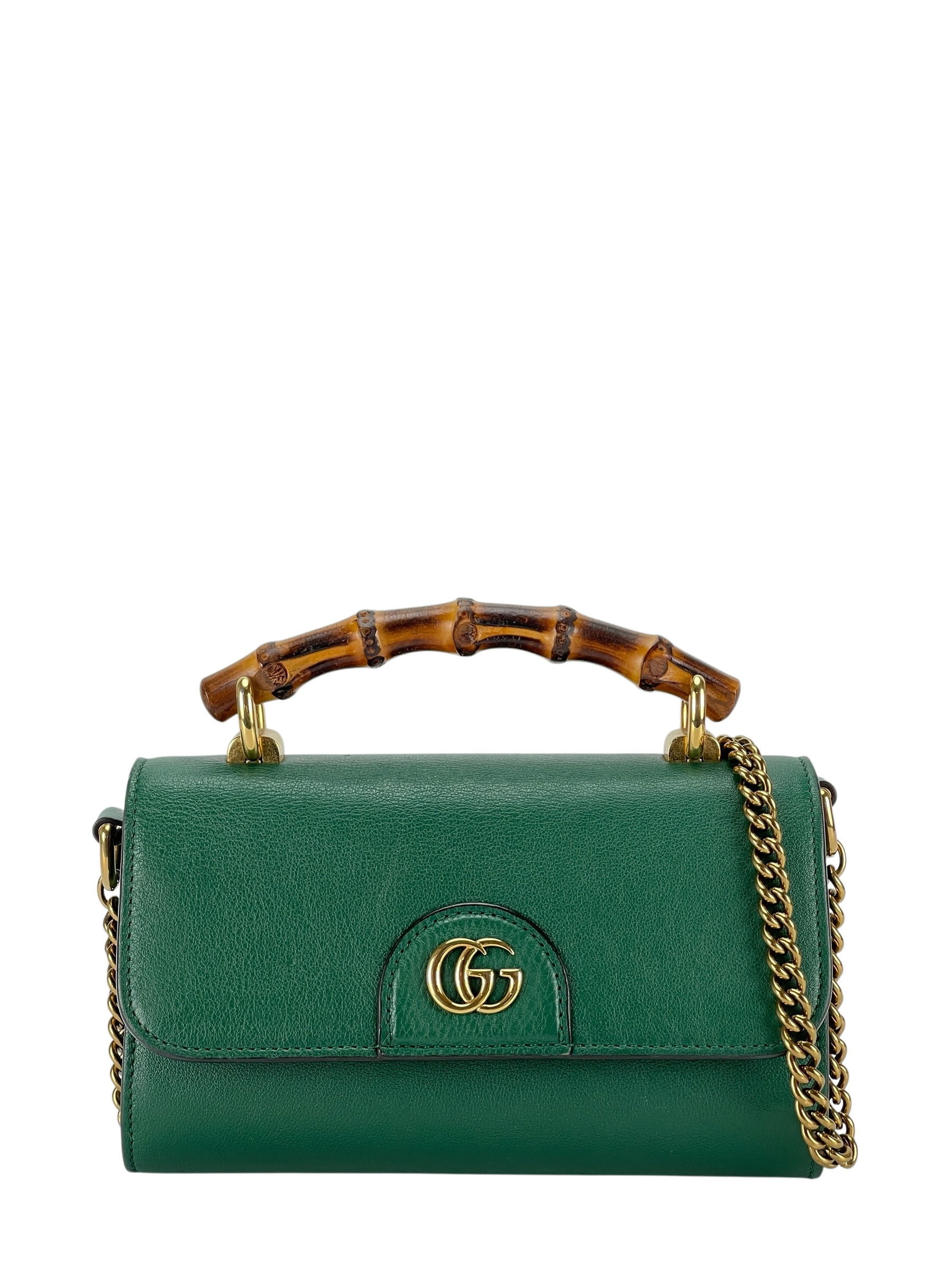 GUCCI - Green Leather Mini Diana Top Handle Crossbody Bag