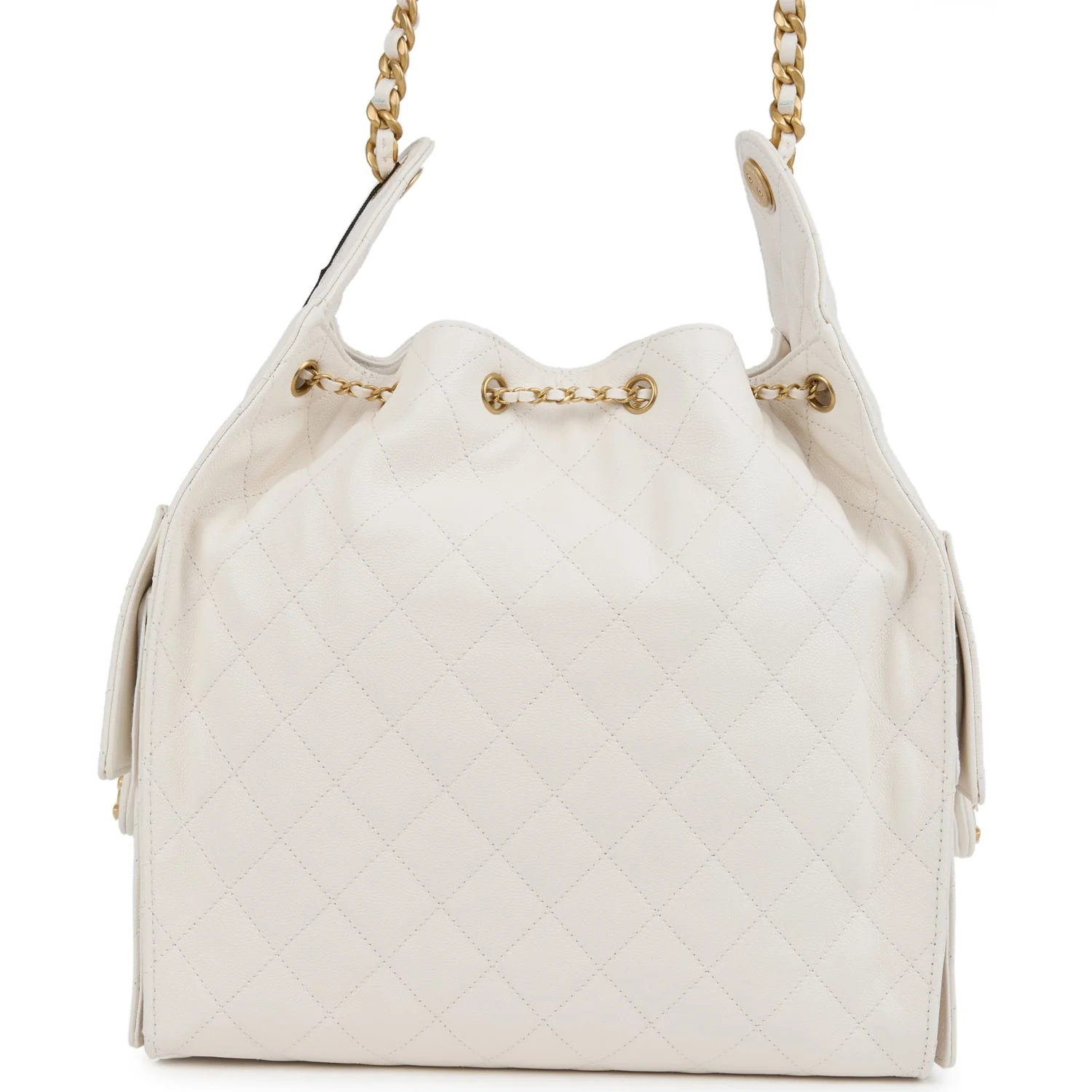 Chanel Medium 25 Hobo Bag White Caviar Antique Gold Hardware