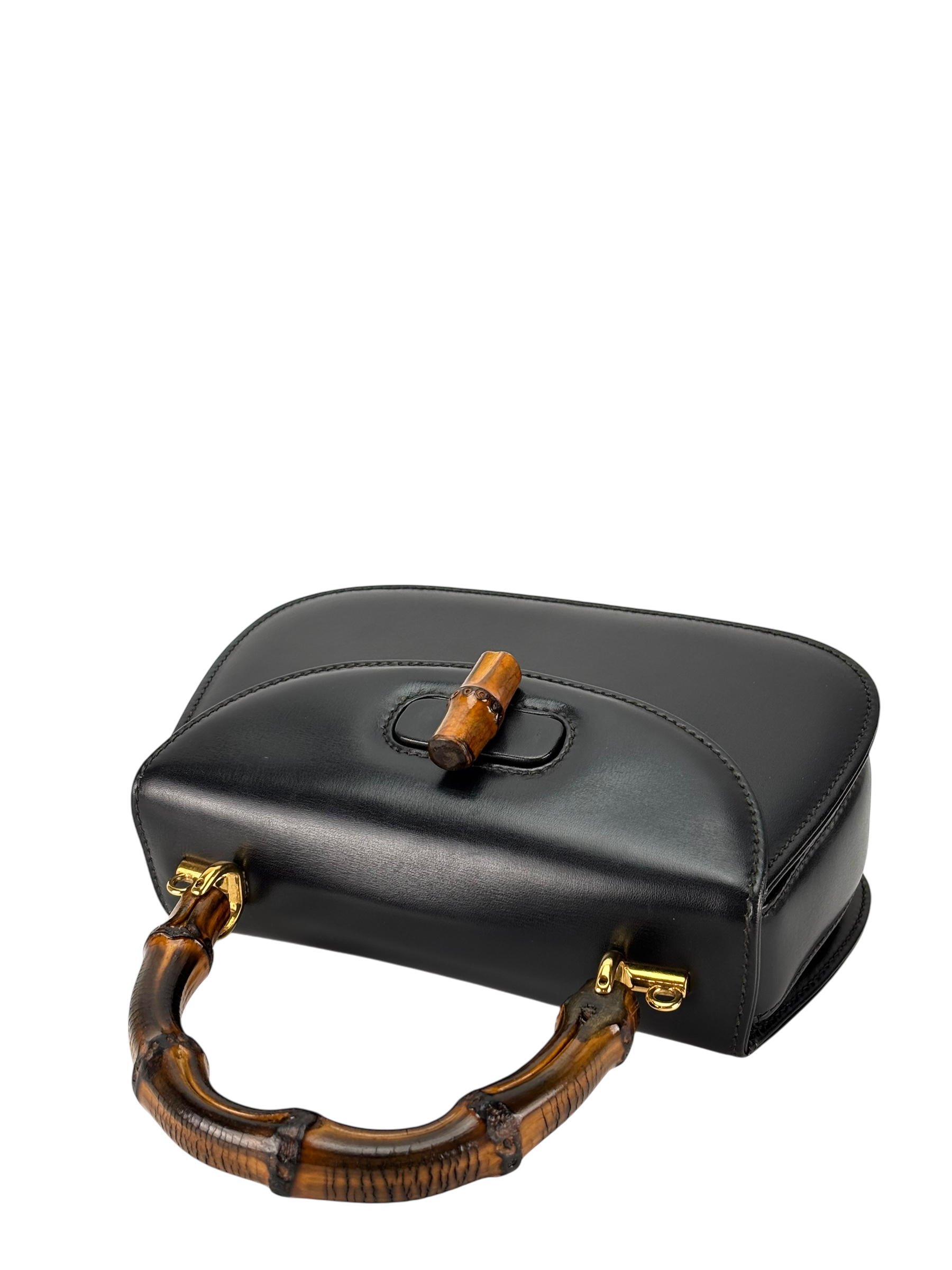 GUCCI - Black Box Leather 2way Small Leather Bamboo Handbag