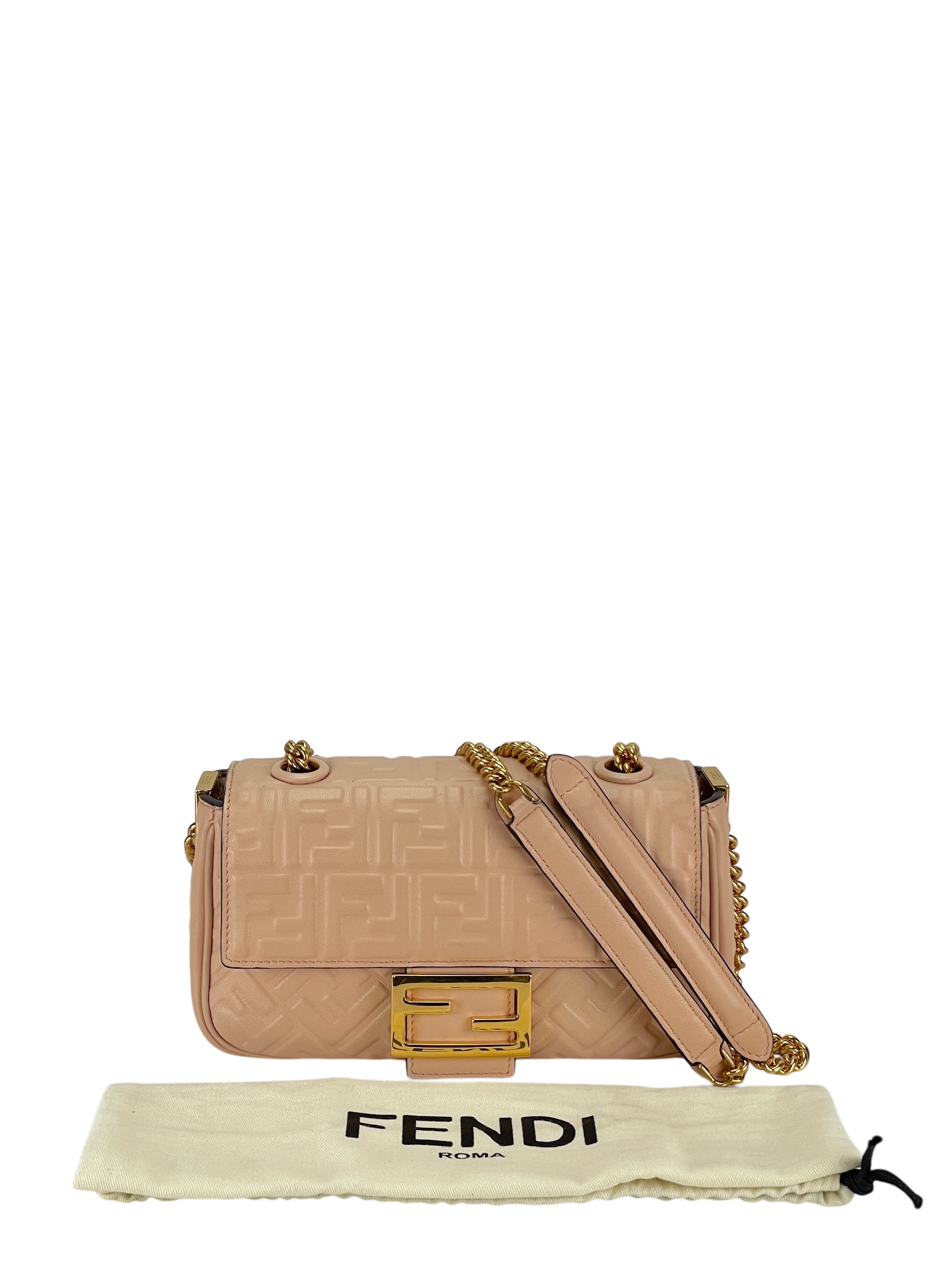 FENDI - Pink Lamskin Baguette Chain Midi Nappa Small Embossed