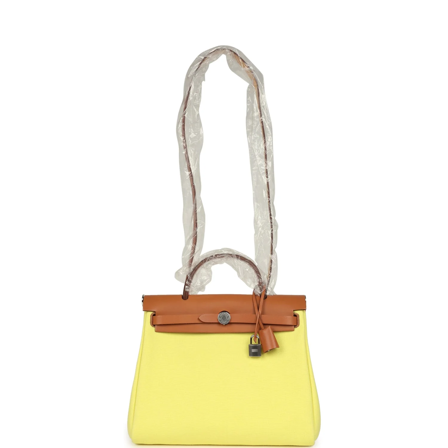 Hermes Herbag Zip PM 31 Jaune Citron Toile H Canvas and Fauve Vache Hunter Palladium Hardware