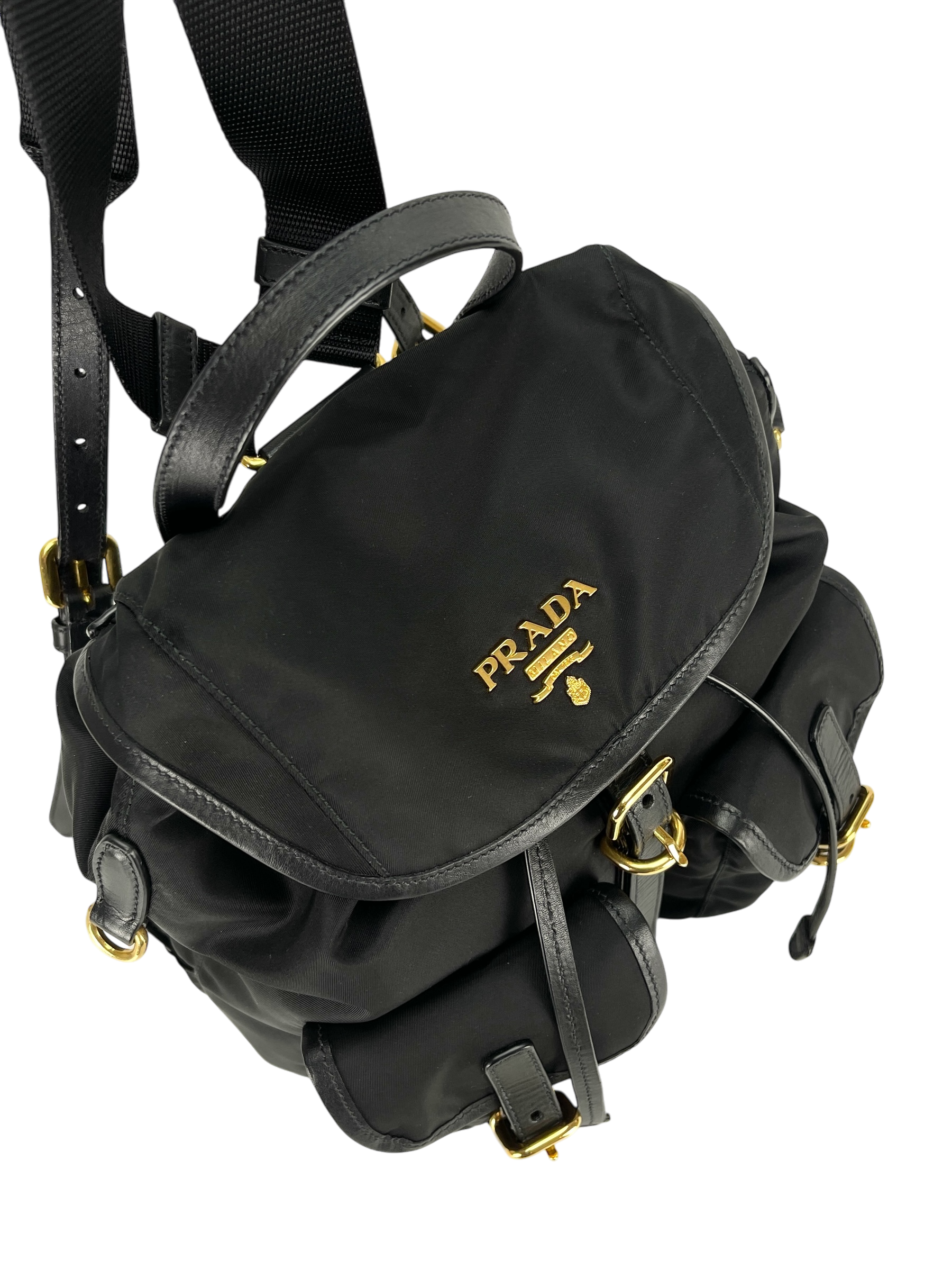 PRADA - Tessuto Nylon Soft Calfskin Small Backpack Black