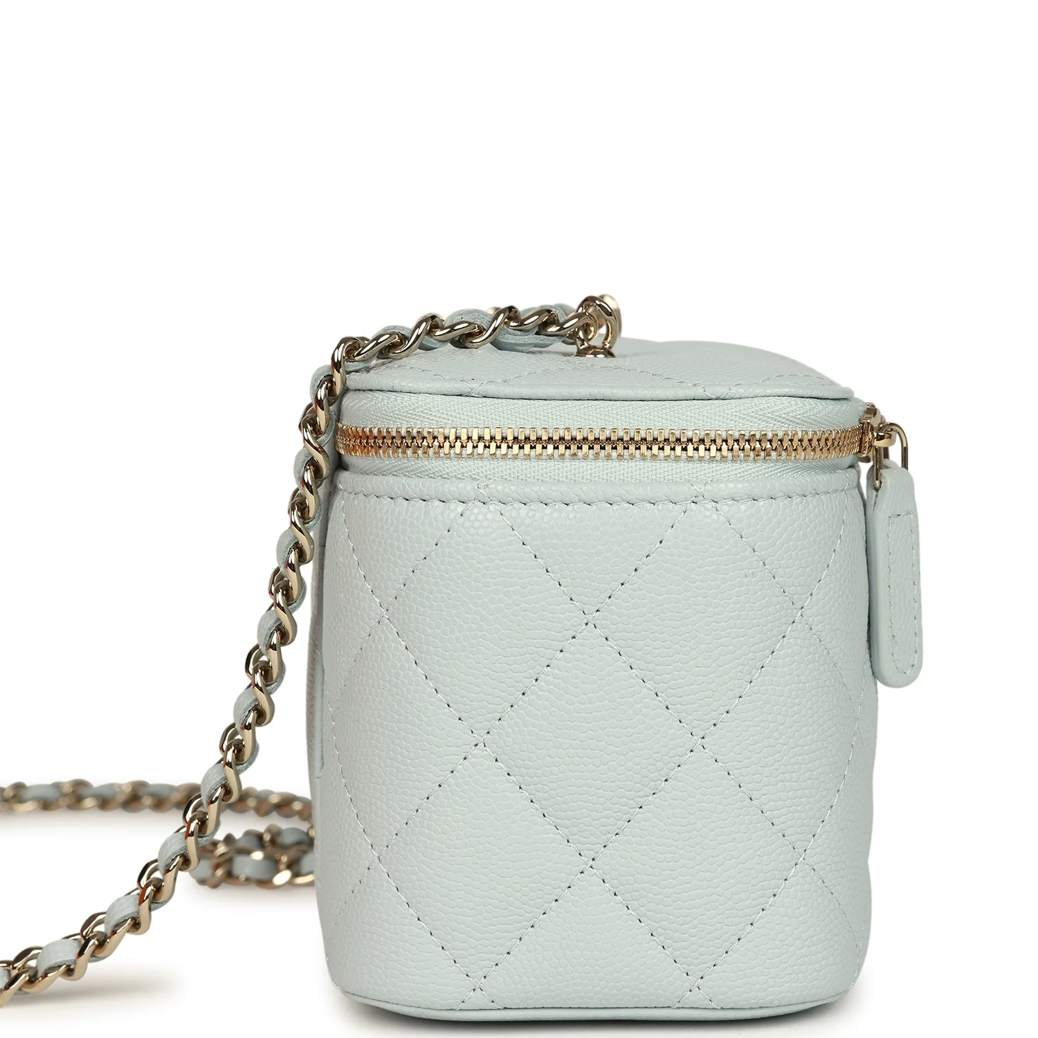 Chanel Small Rectangular Classic Vanity Case Light Blue Shiny Caviar Light Gold Hardware