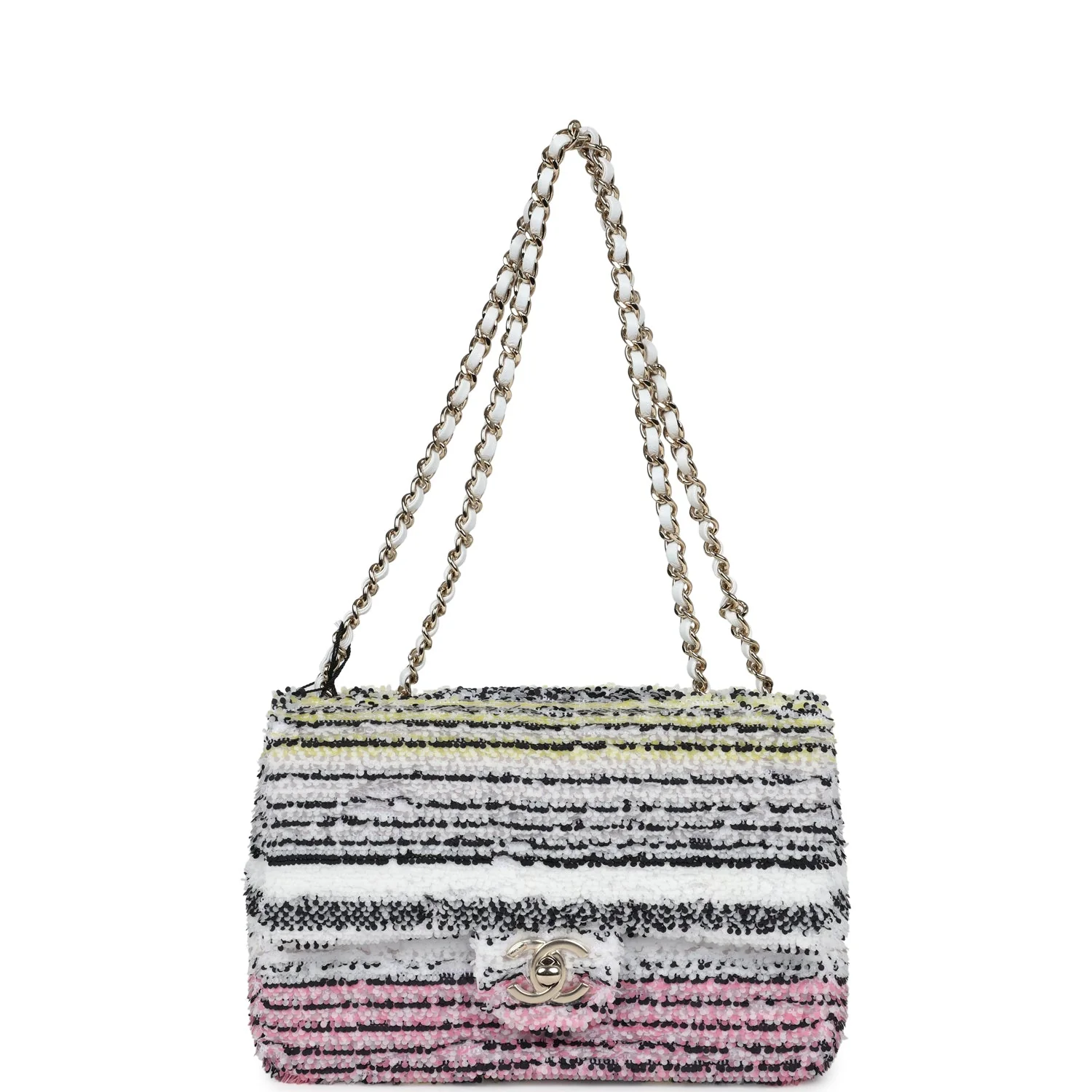 Chanel Mini Rectangular Flap White Multicolor Sequin Light Gold Hardware