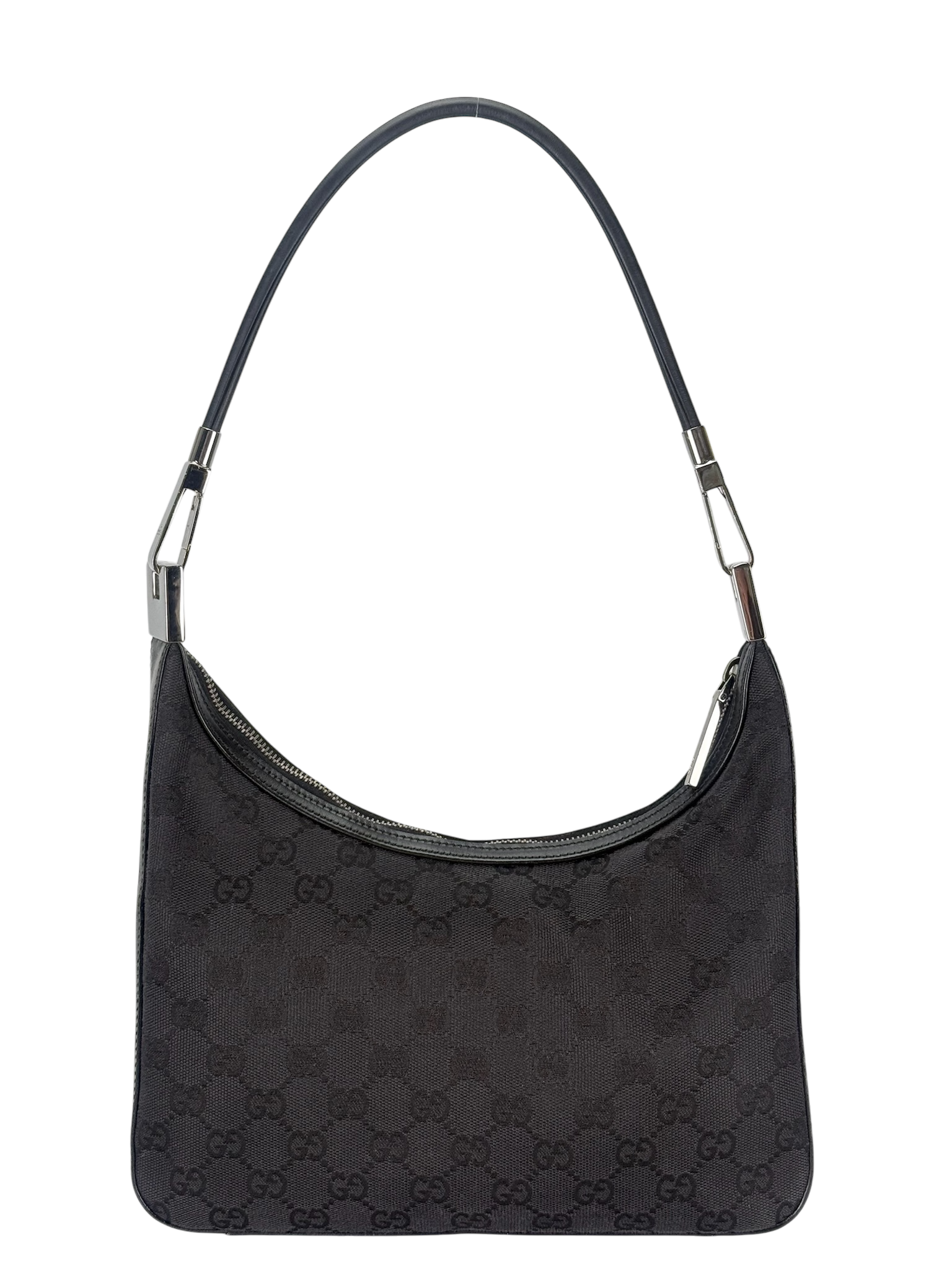 GUCCI - GG Black Canvas Shoulder Hobo Cloth Bag
