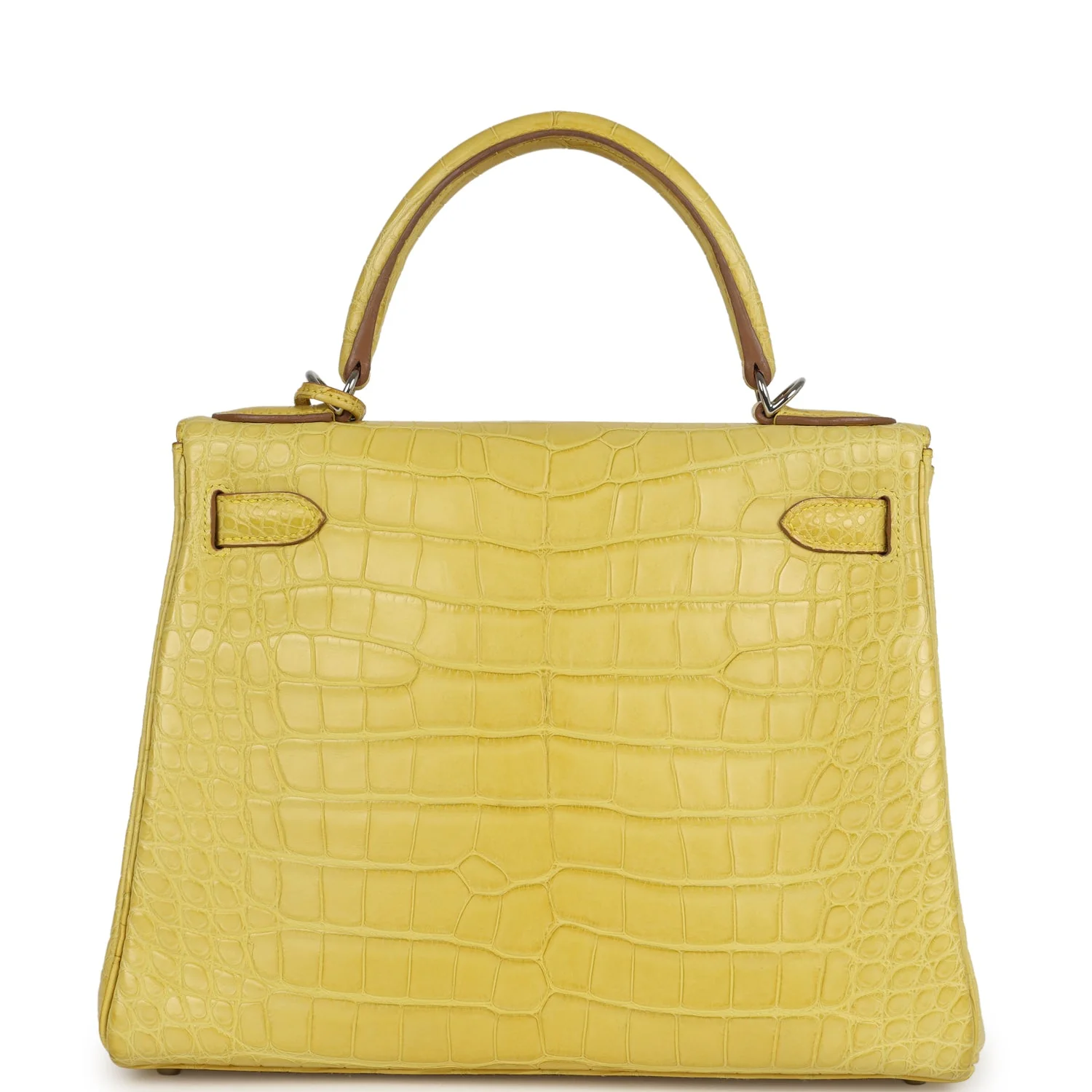 Pre-owned Hermes Kelly Retourne 28 Mimosa Matte Alligator Mississippiensis Palladium Hardware